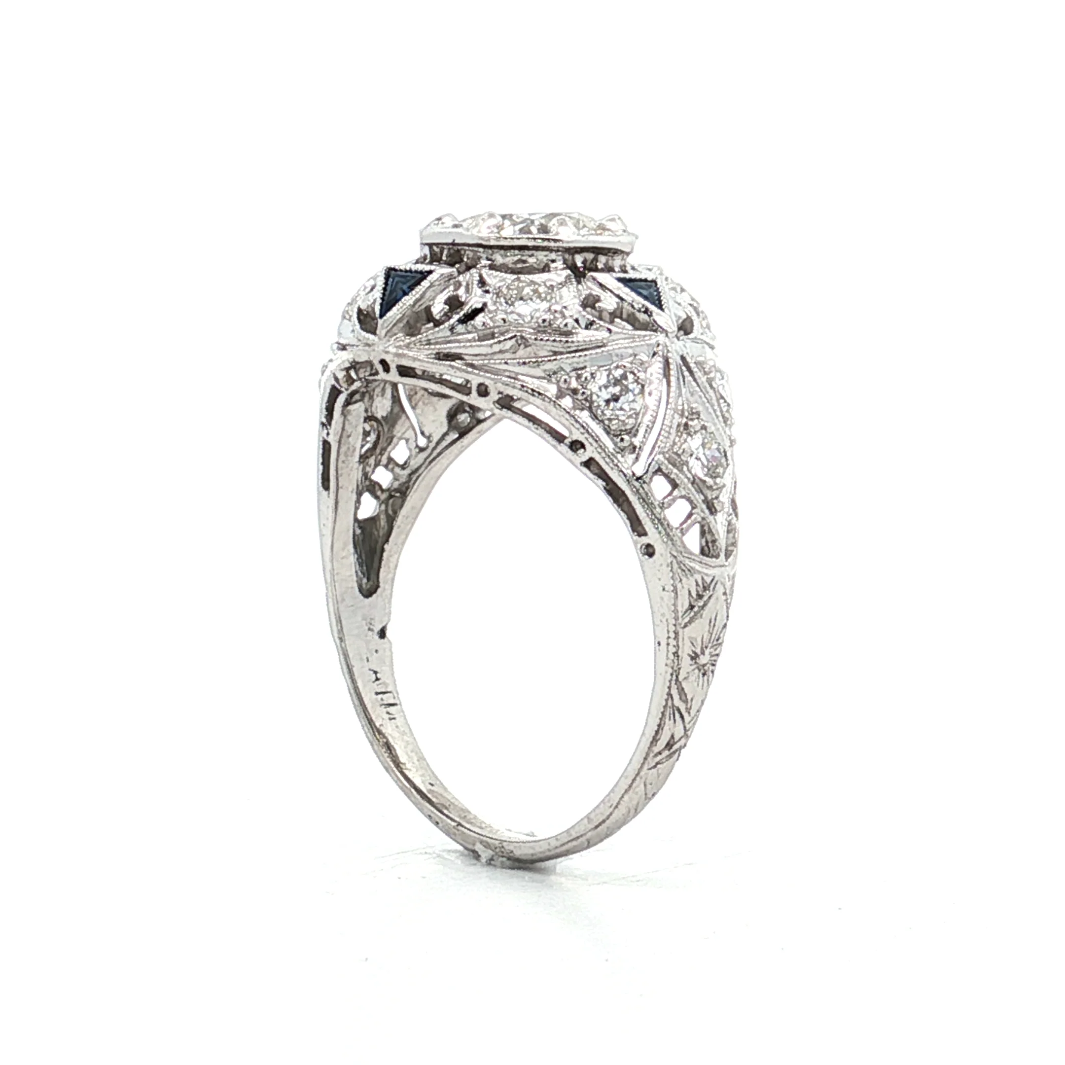 1.03 Art Deco Diamond & Sapphire Engagement Ring 14k - Image 5