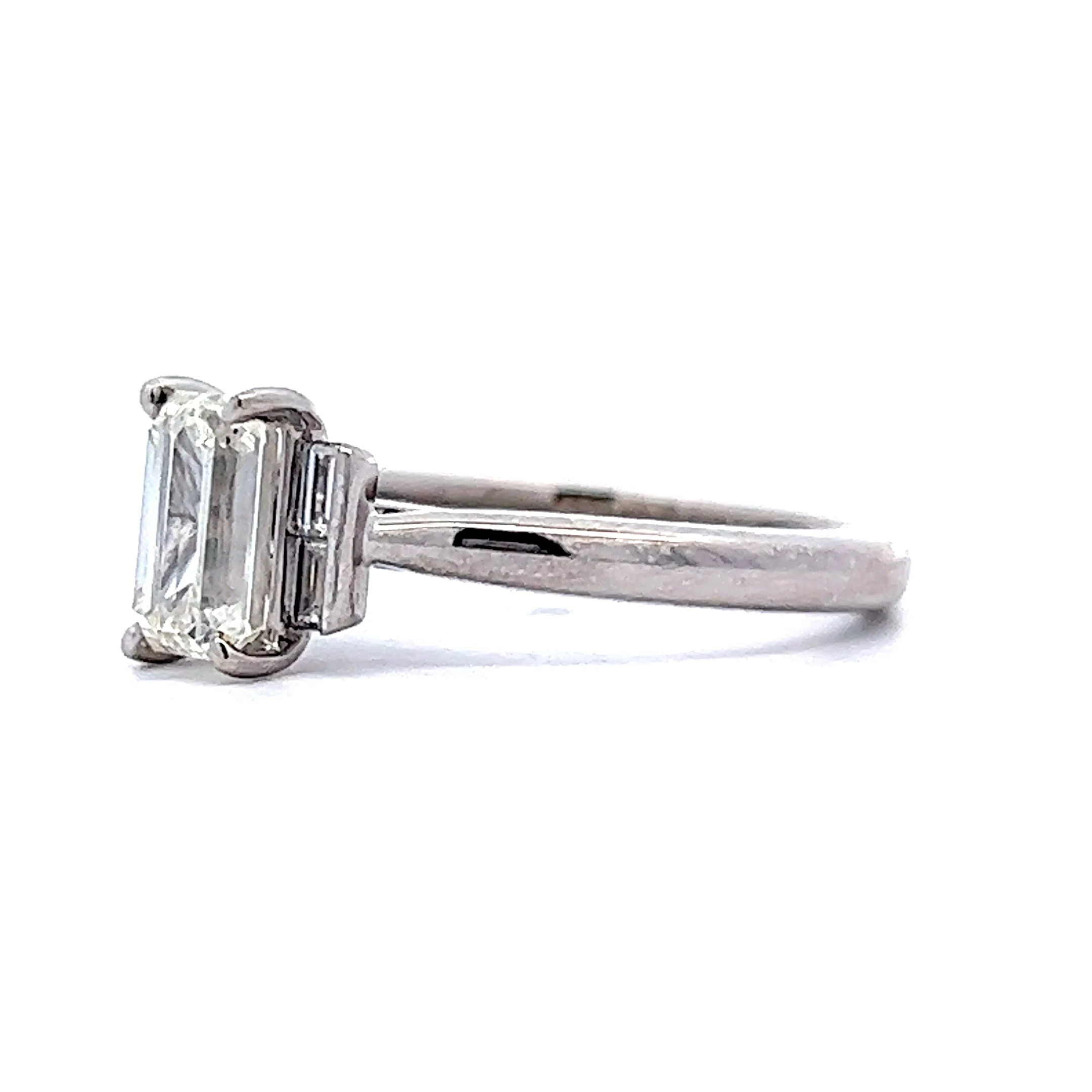 1.03 Three Stone Emerald Cut Engagement Ring in 14k White Gold - Image 2