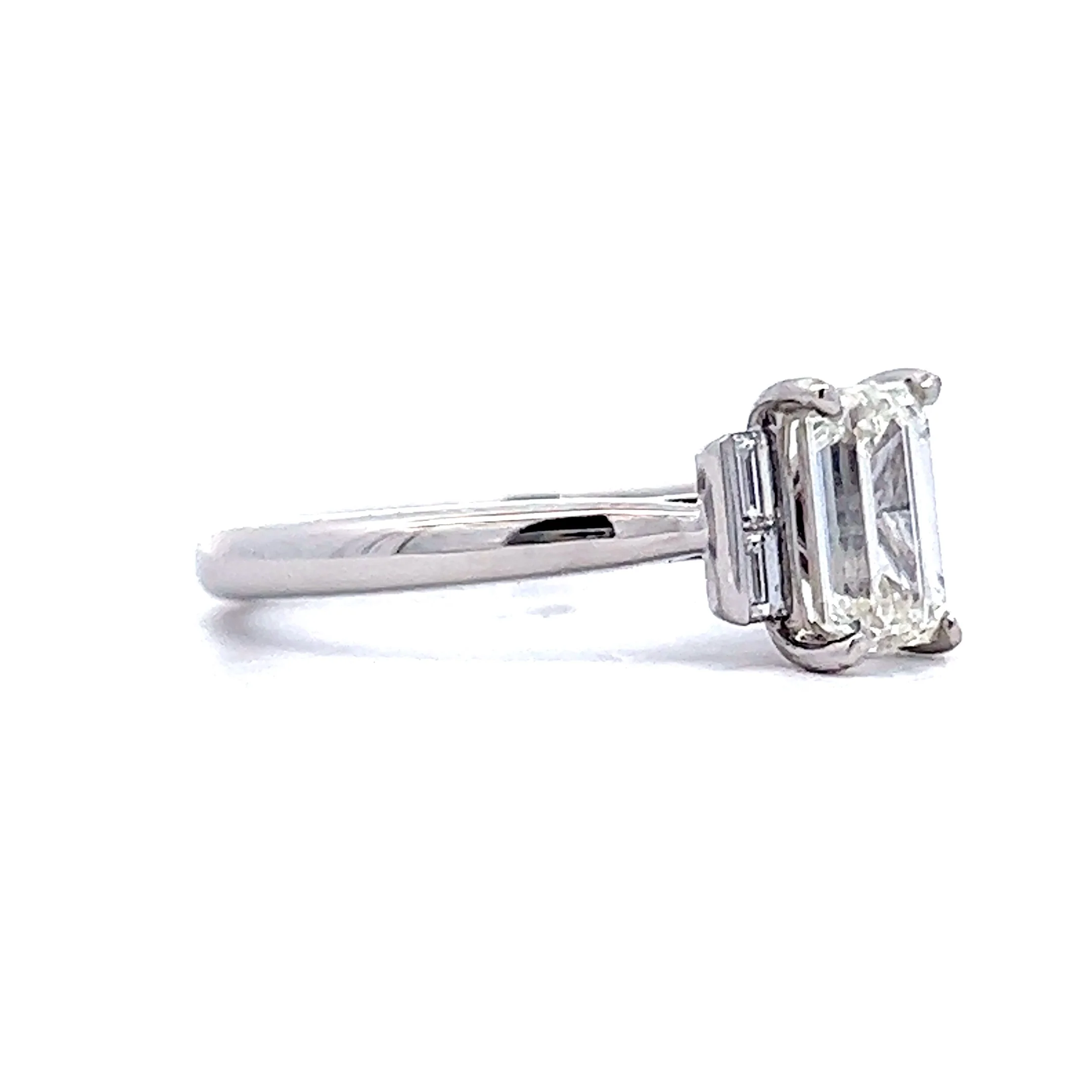 1.03 Three Stone Emerald Cut Engagement Ring in 14k White Gold - Image 3
