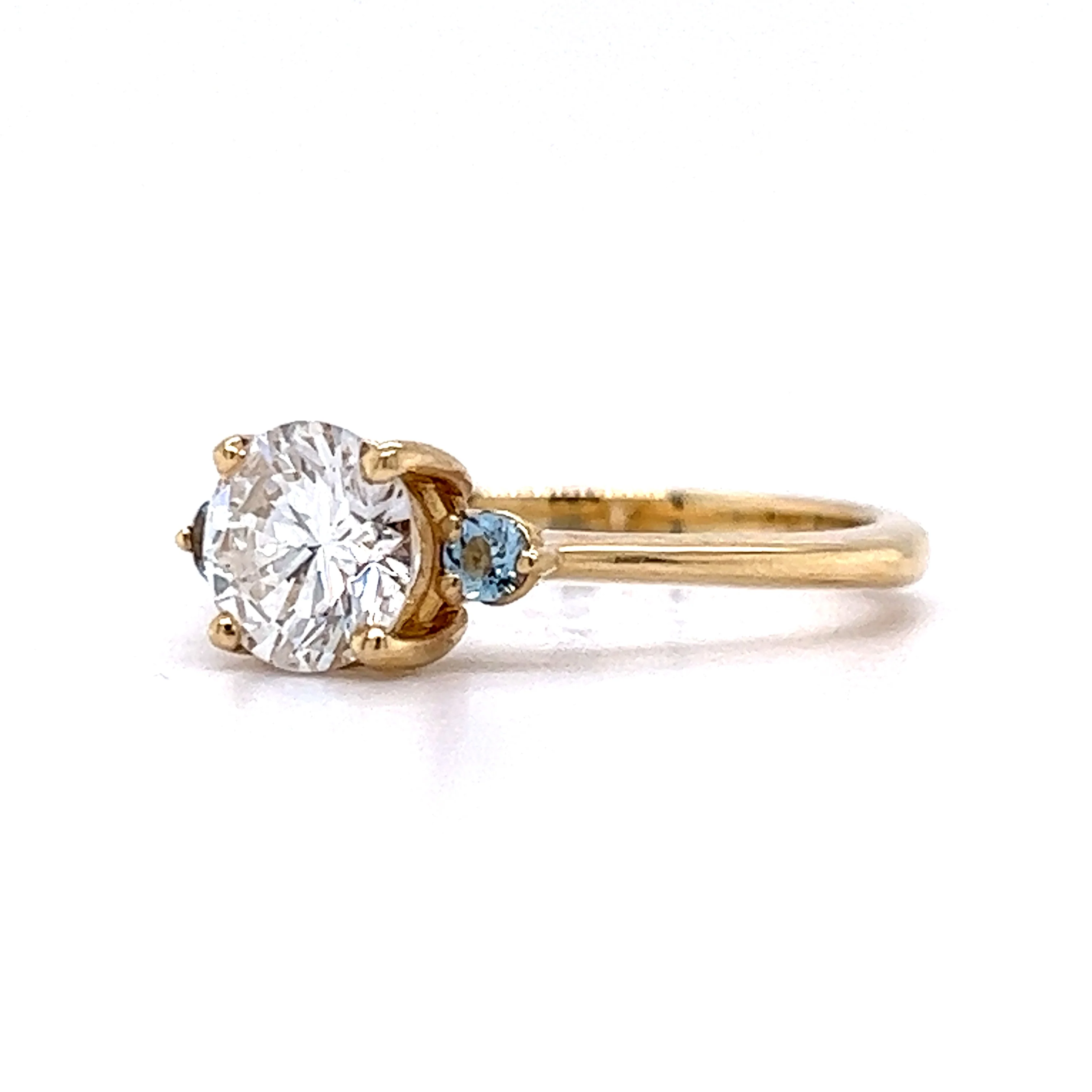 1.03 Round Diamond Engagement Ring w/ Aquamarine Accents - Image 2
