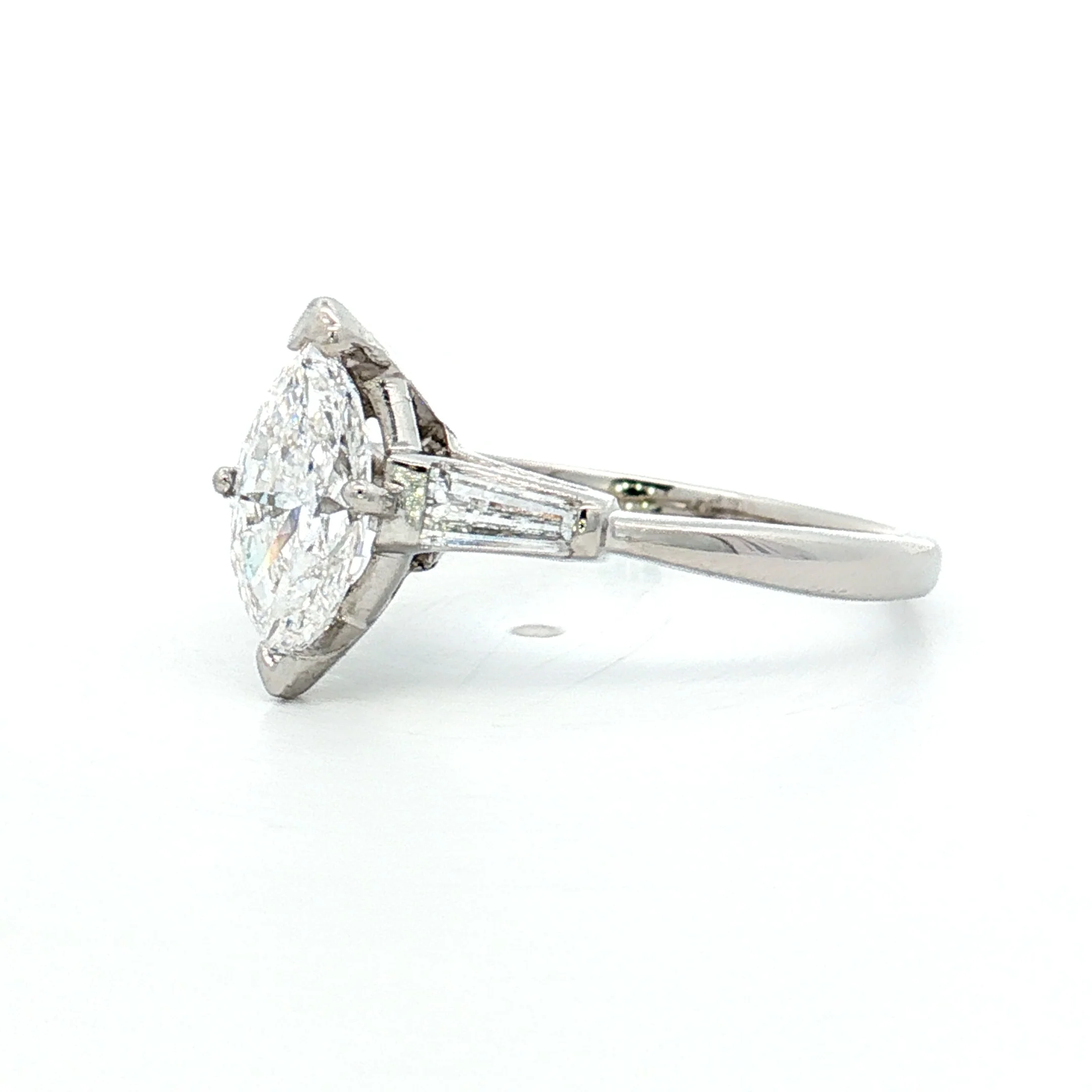 1.03 Vintage Marquise Diamond Engagement Ring Platinum - Image 2