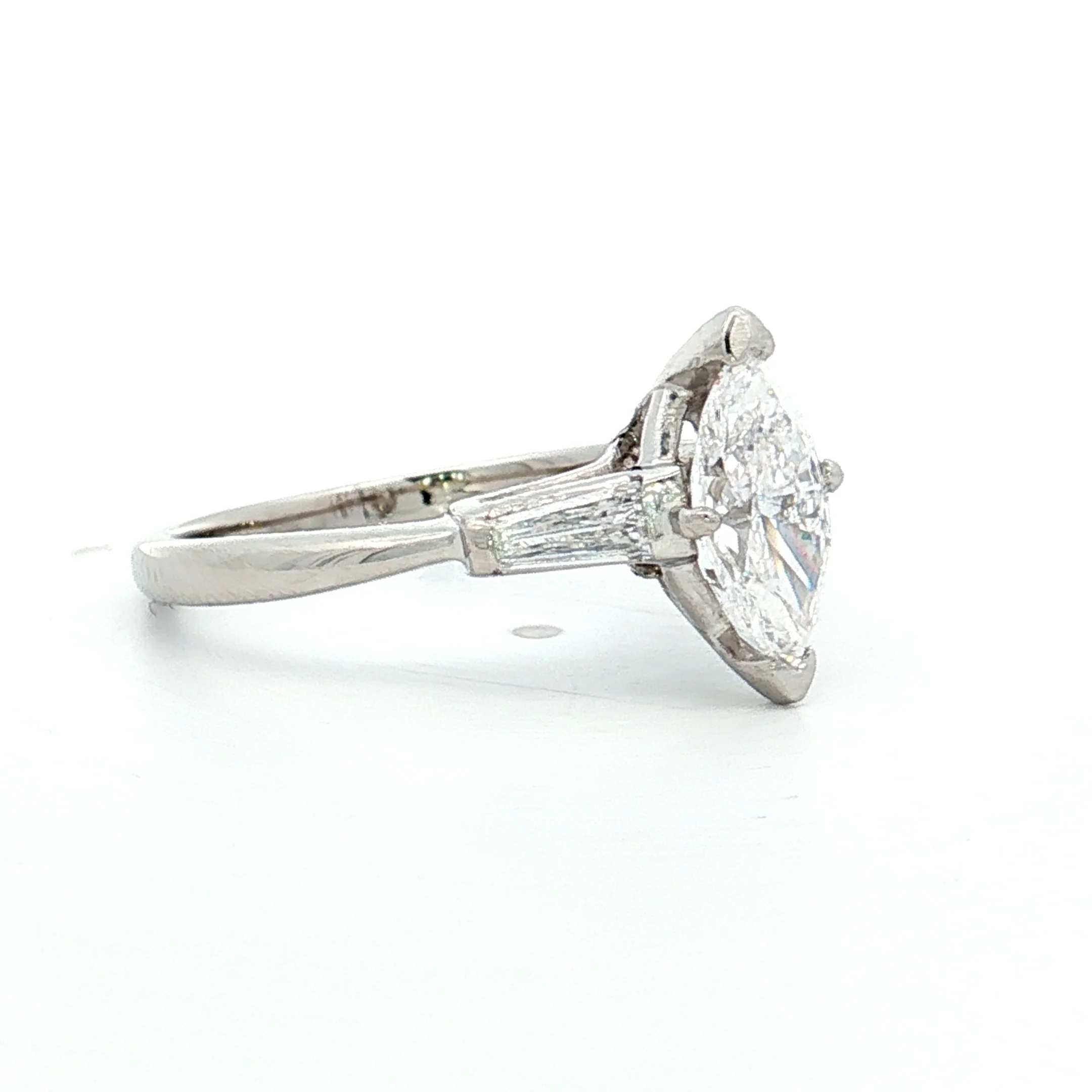 1.03 Vintage Marquise Diamond Engagement Ring Platinum - Image 3