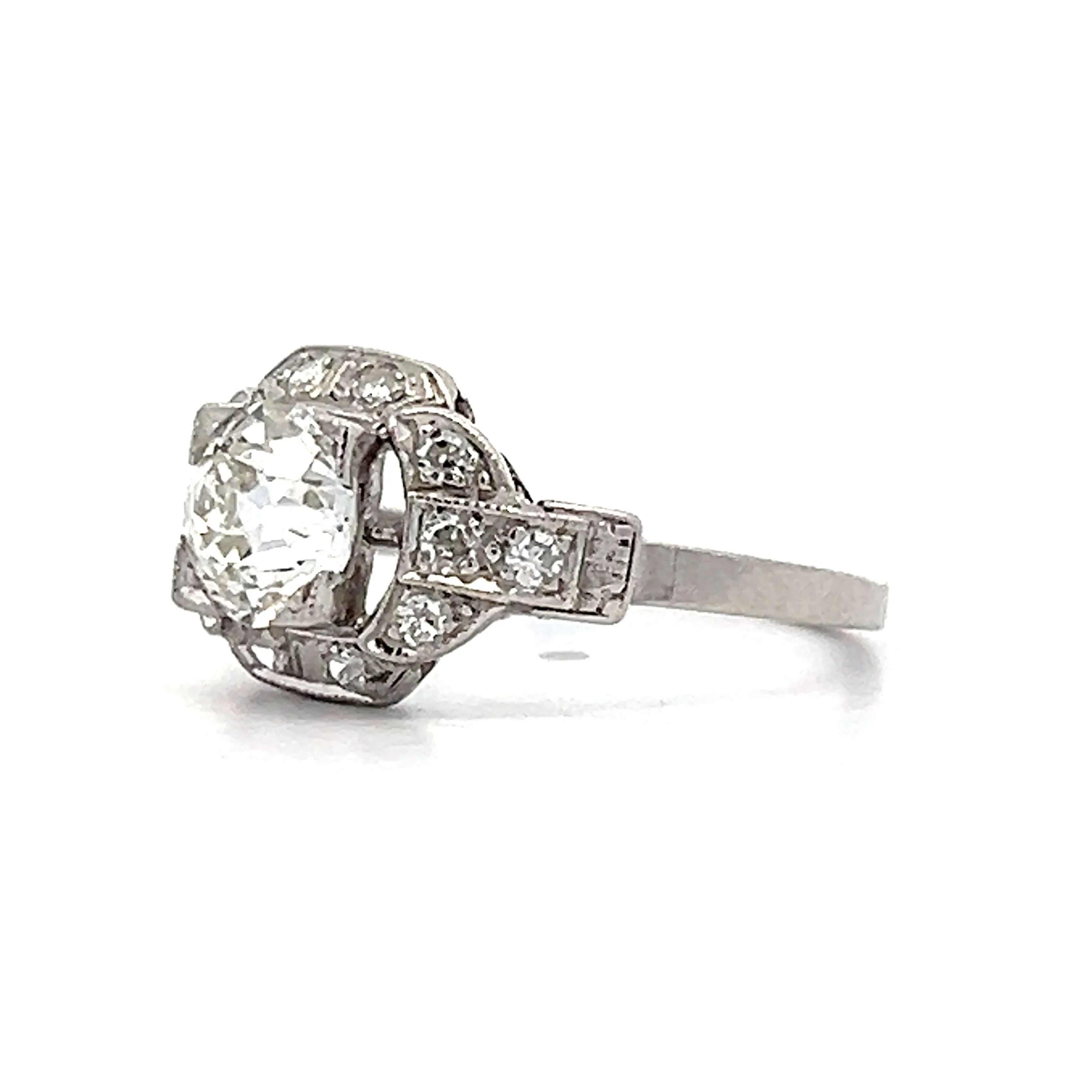 1.04 Art Deco Diamond Halo Engagement Ring in Platinum - Image 2