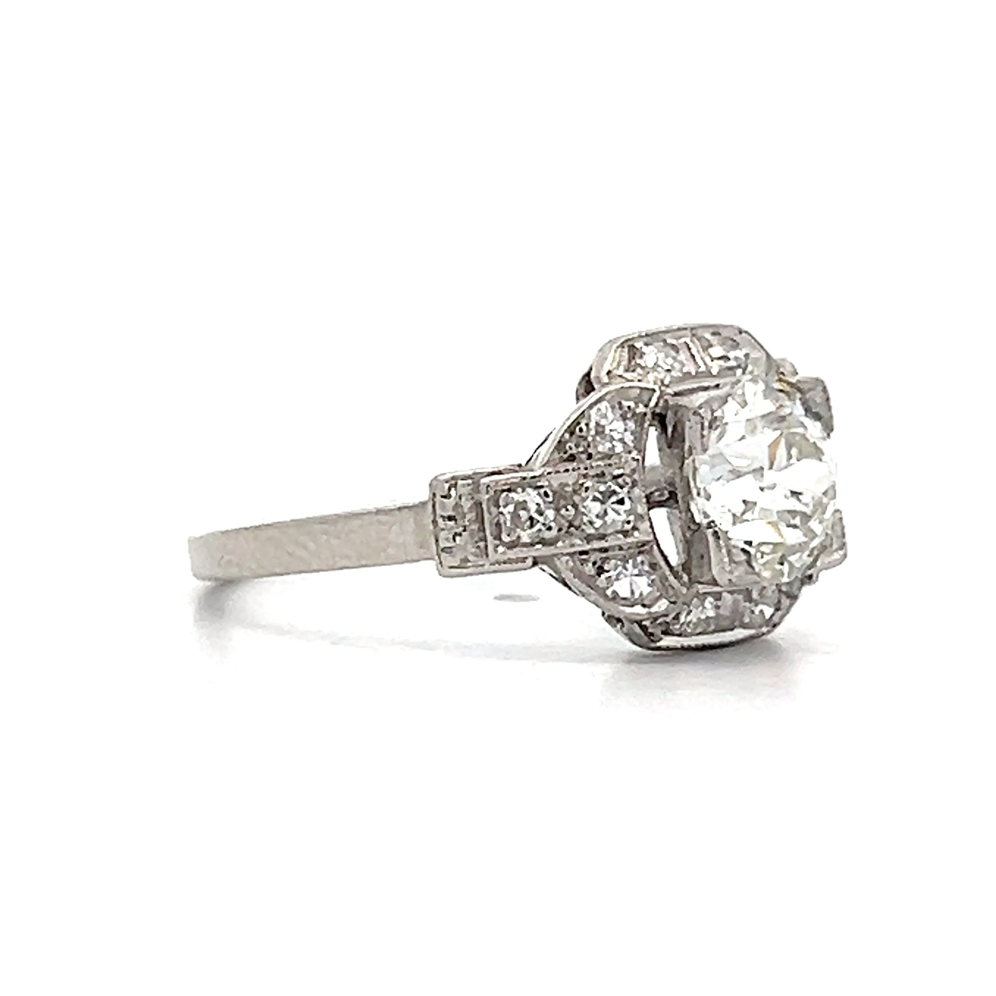 1.04 Art Deco Diamond Halo Engagement Ring in Platinum - Image 3