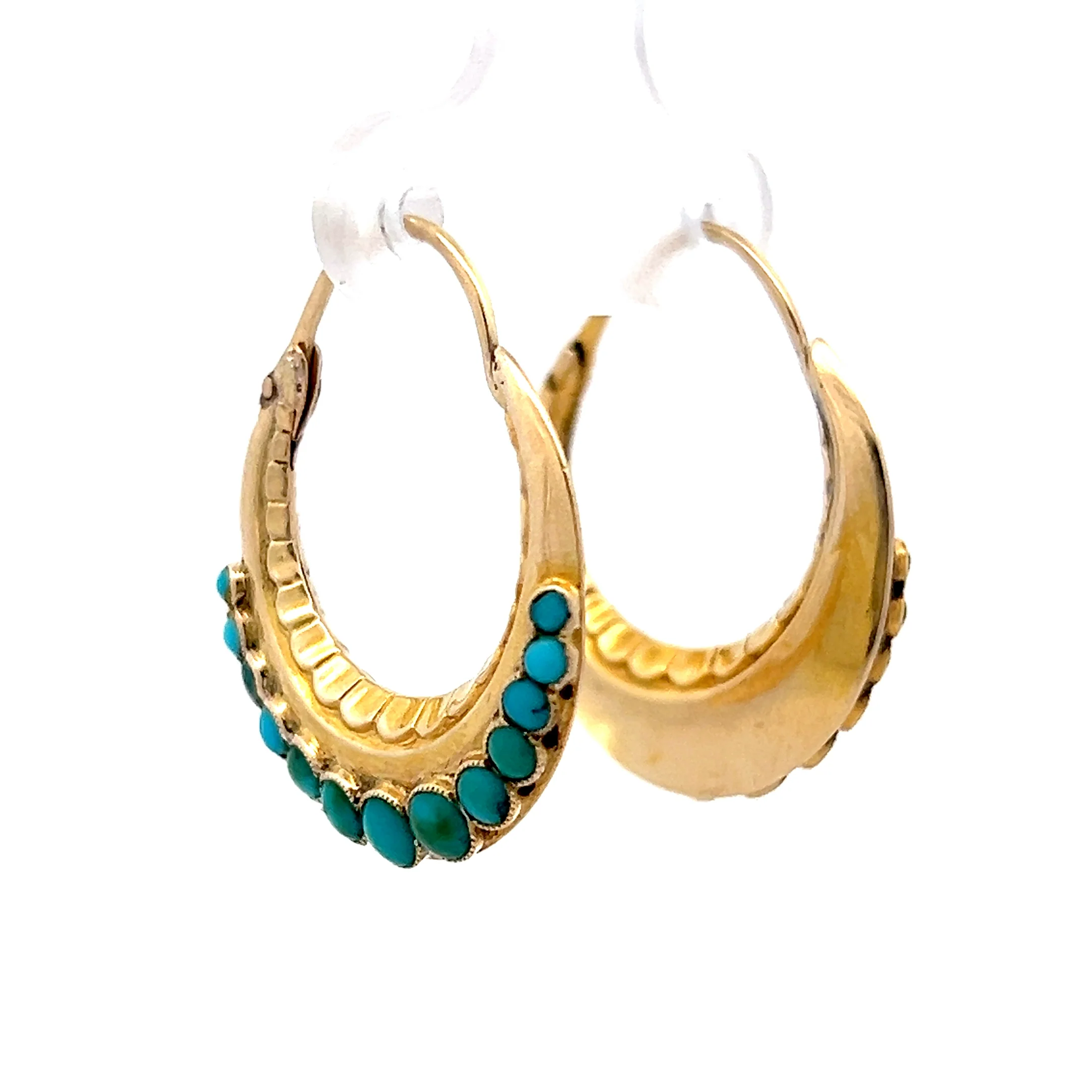 1.04 Cabochon Turquoise Hoop Earrings in 14k - Image 3