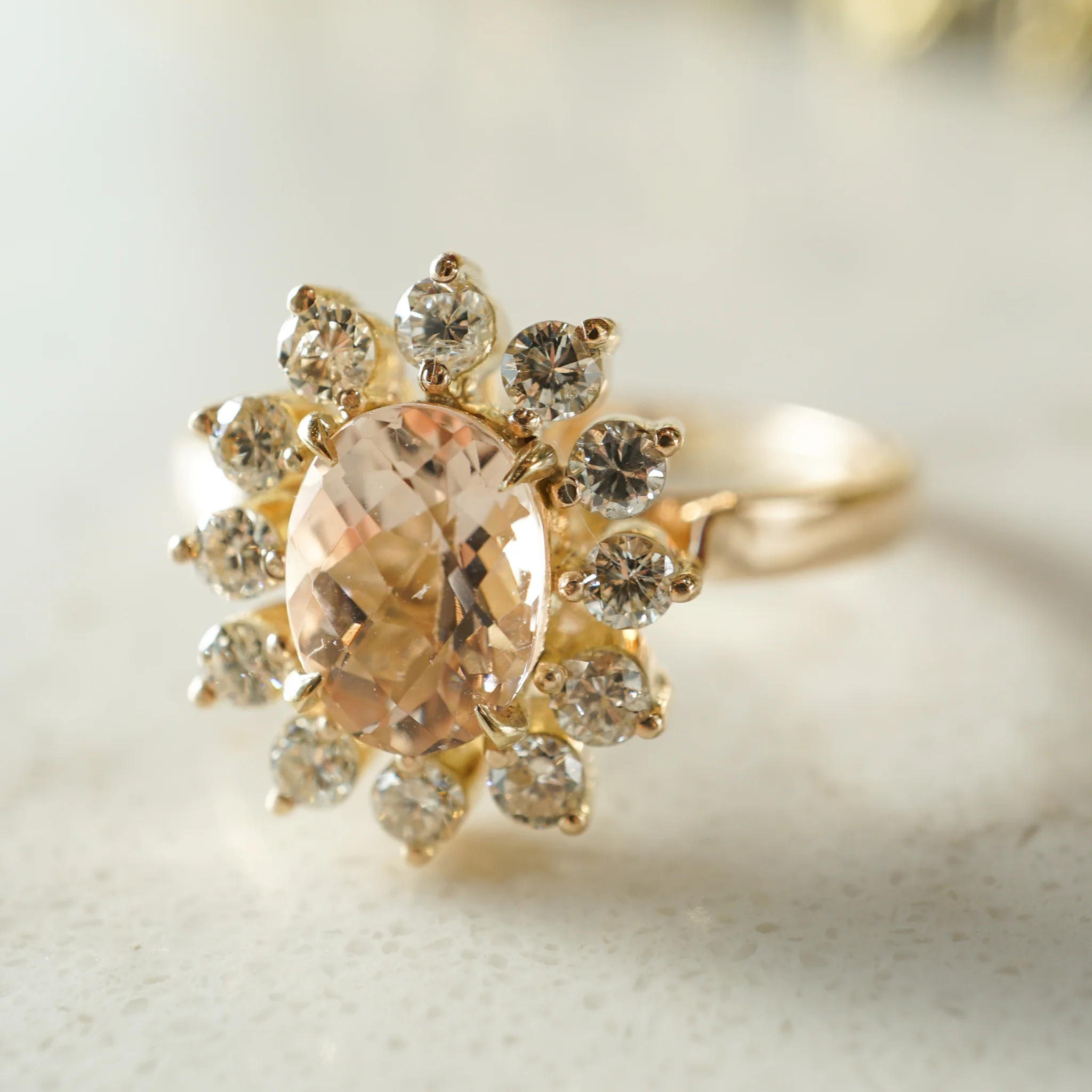1.04 Oval Pink Morganite and Diamond Ring in 14k Yellow Gold - Image 6
