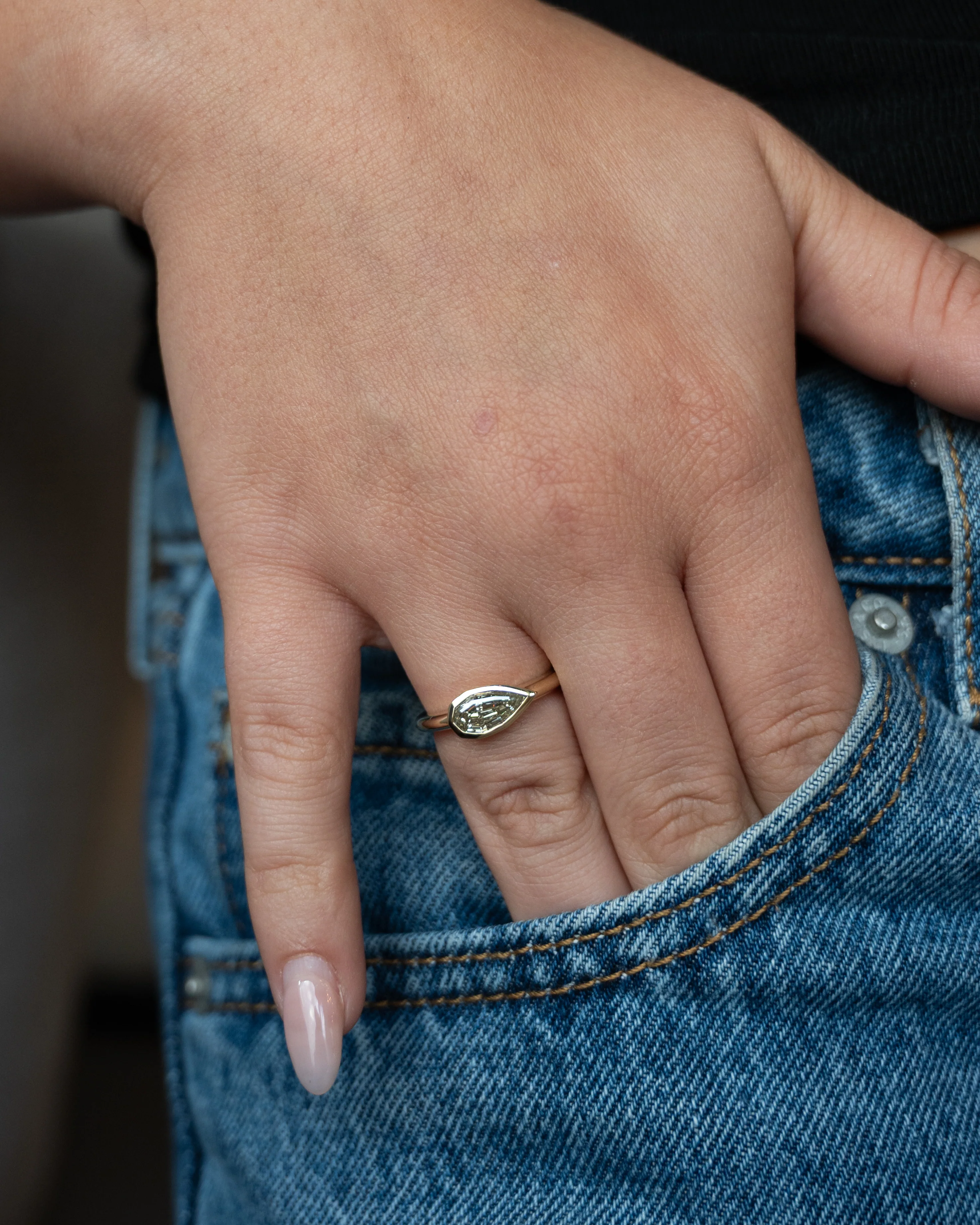 1.04 Step Pear Cut Diamond Engagement Ring 14k - Image 7