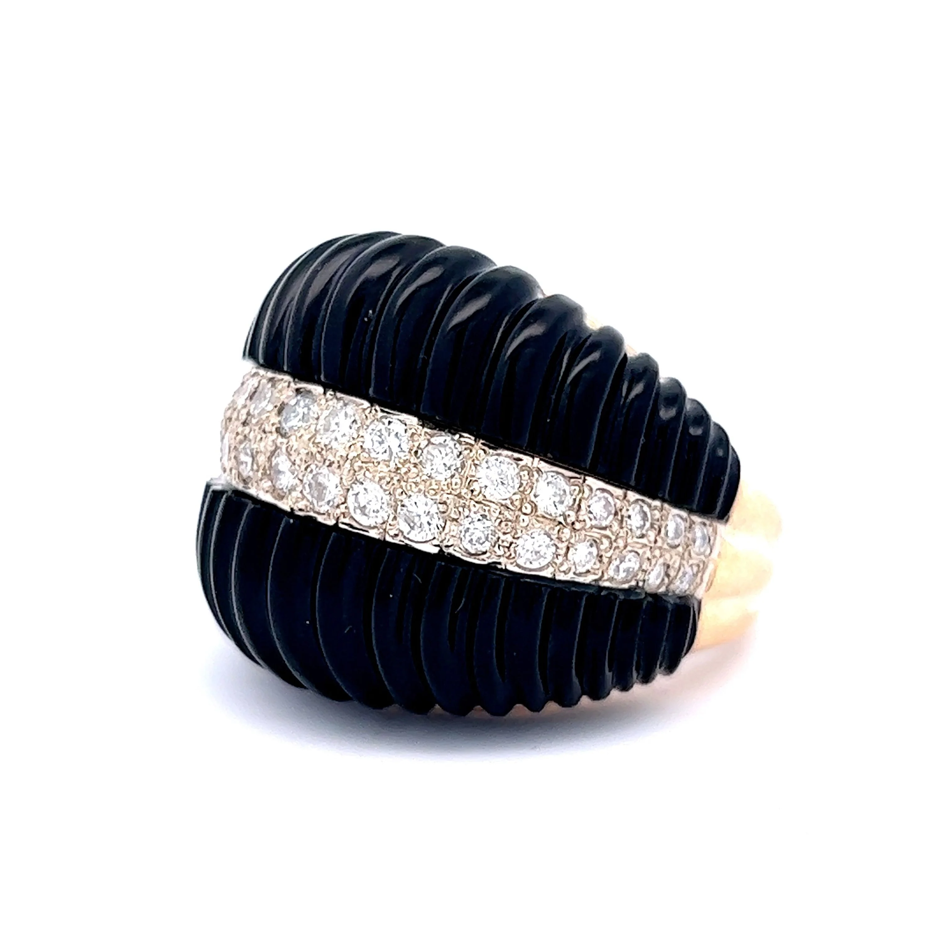 1.04 Diamond & Onyx Cocktail Ring in 14k Yellow Gold - Image 2