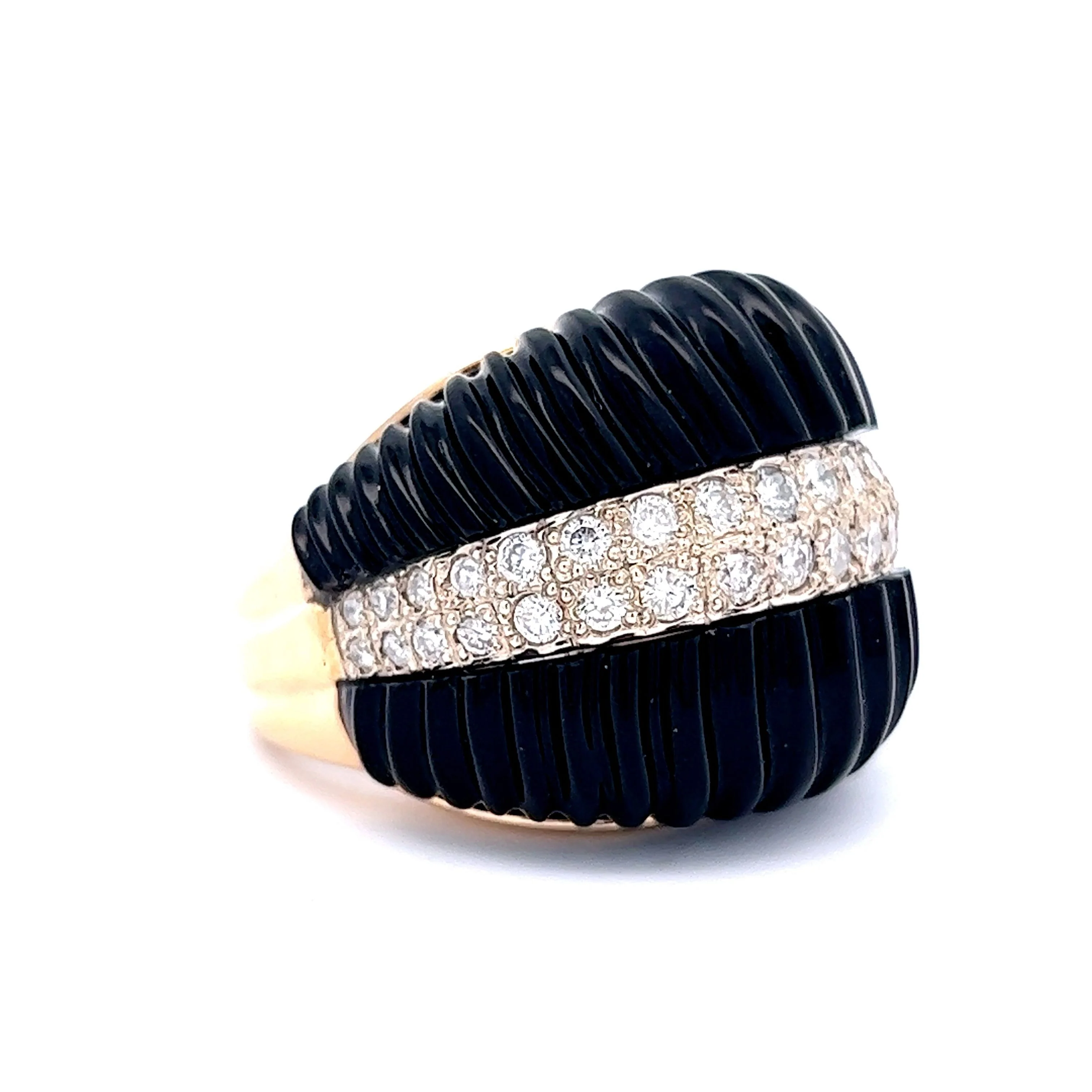 1.04 Diamond & Onyx Cocktail Ring in 14k Yellow Gold - Image 3