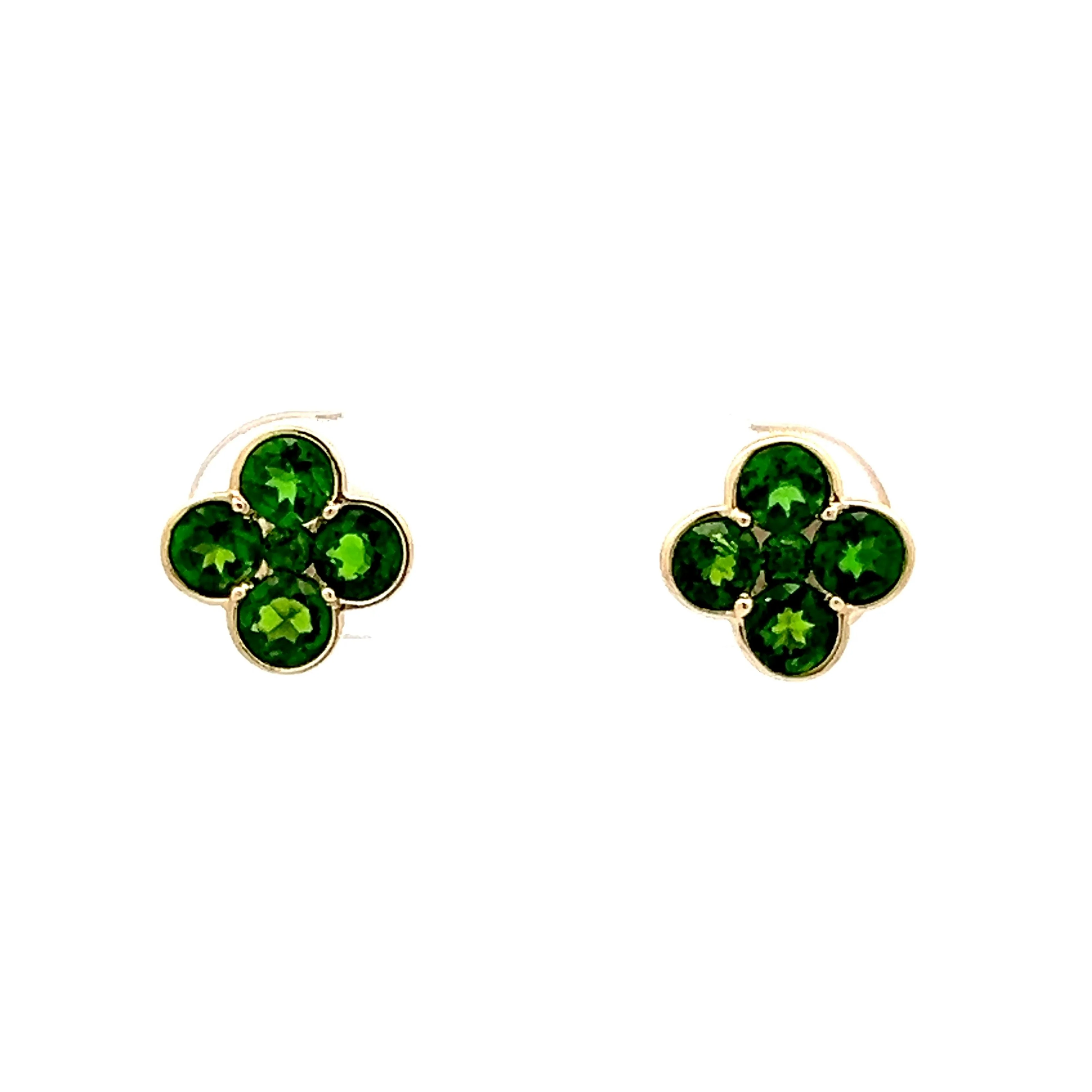1.05 Green Tsavorite Garnet Clover Earrings in 14k Yellow Gold