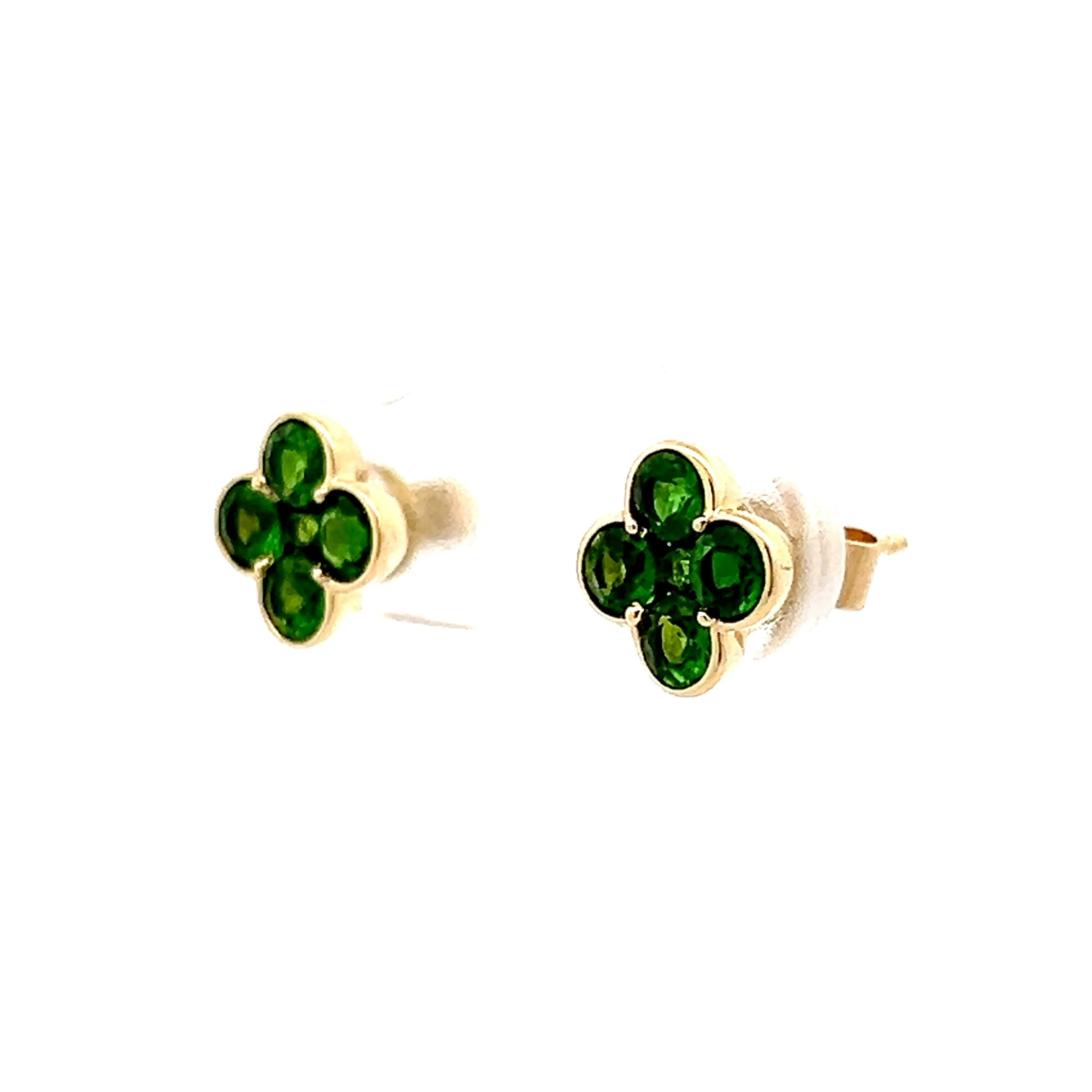 1.05 Green Tsavorite Garnet Clover Earrings in 14k Yellow Gold - Image 2