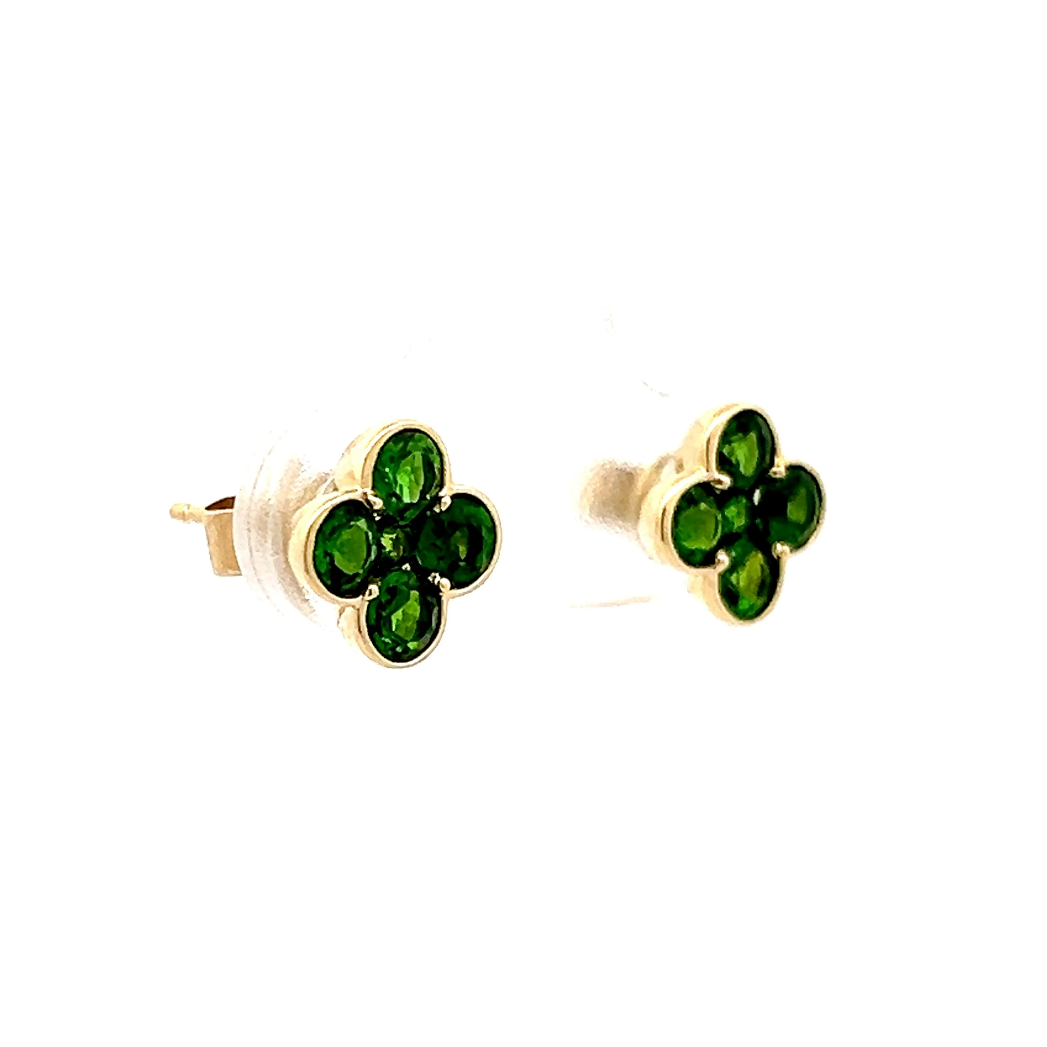 1.05 Green Tsavorite Garnet Clover Earrings in 14k Yellow Gold - Image 3