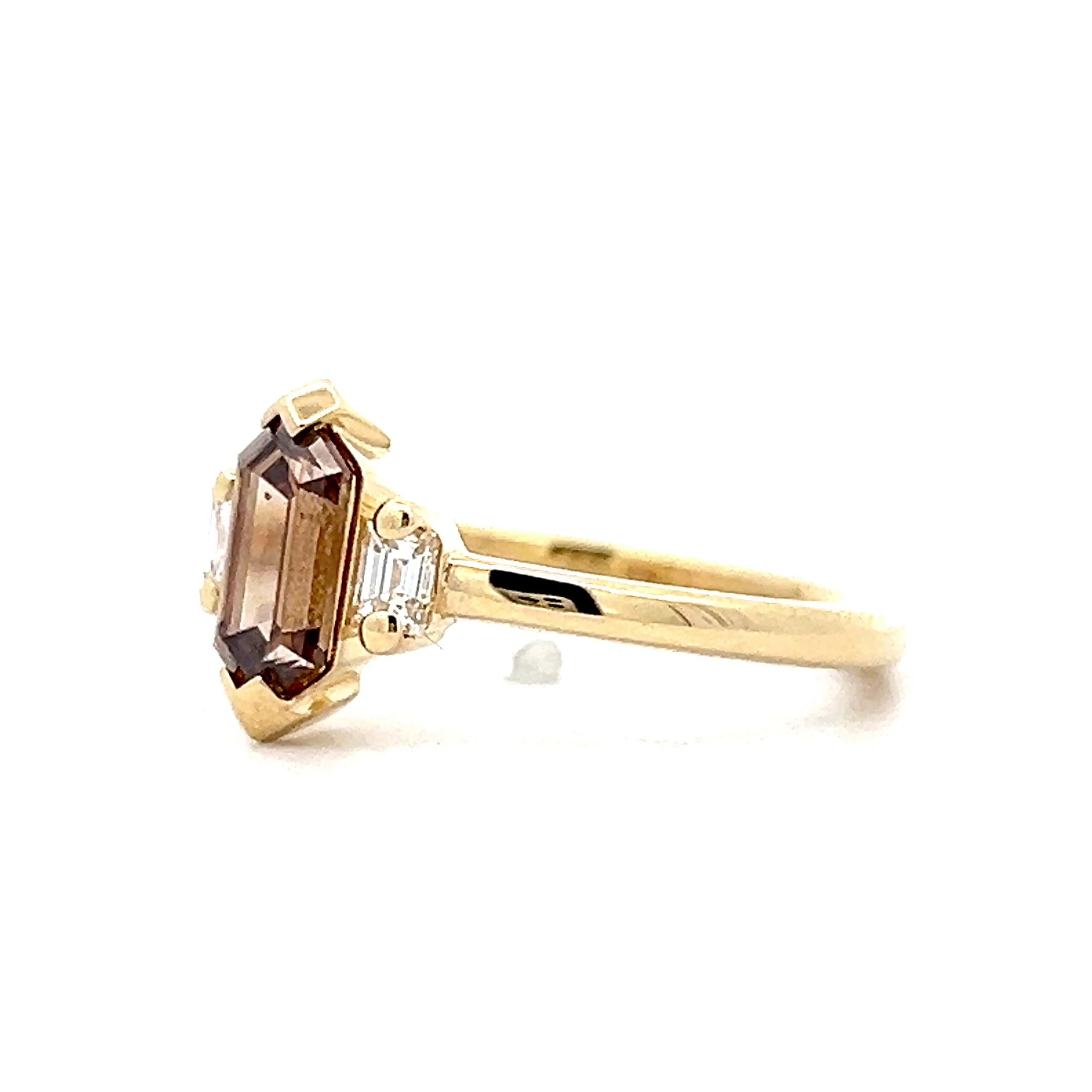1.05 Hexagon Three Stone Engagement Ring in 14k - Image 2