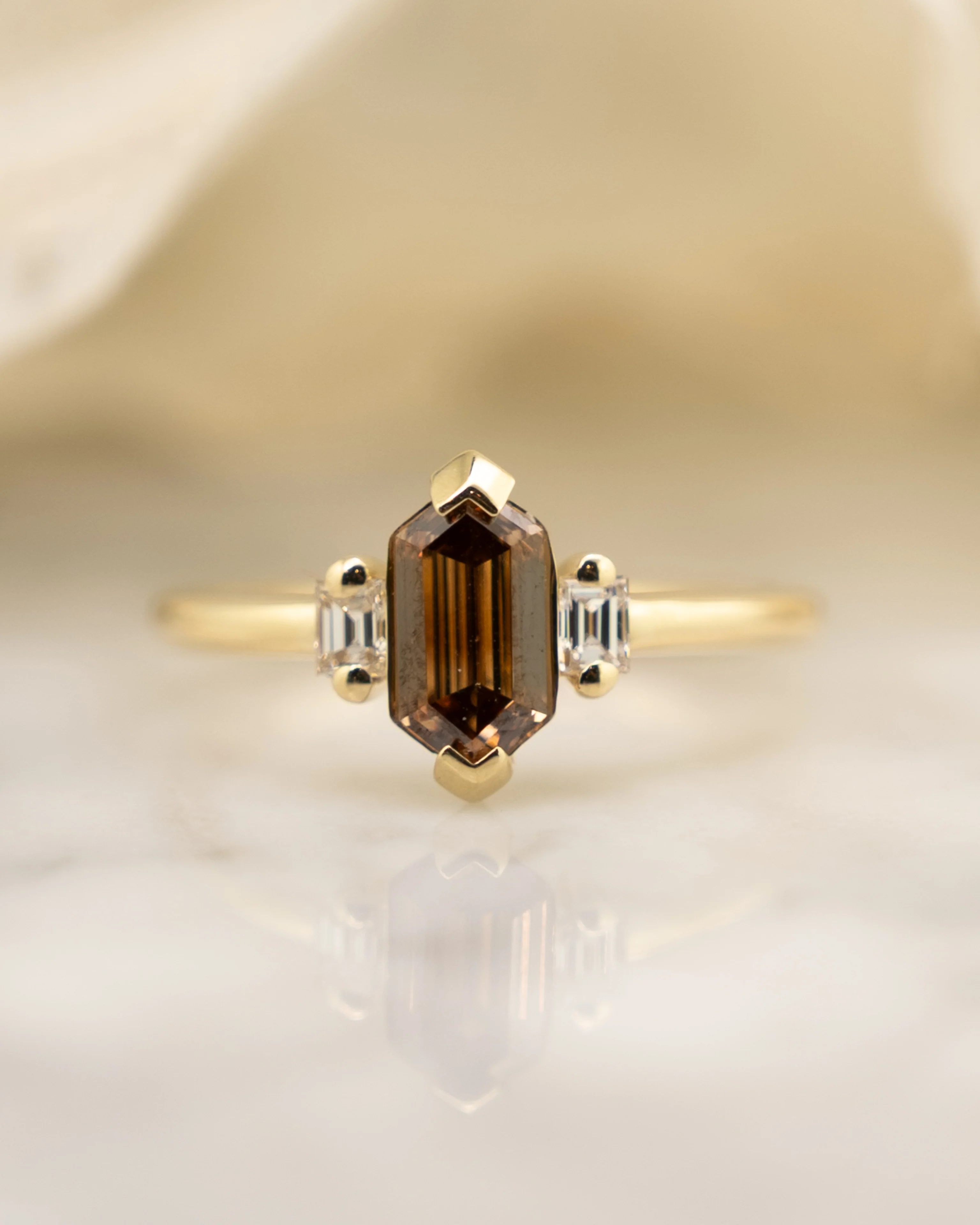1.05 Hexagon Three Stone Engagement Ring in 14k - Image 6