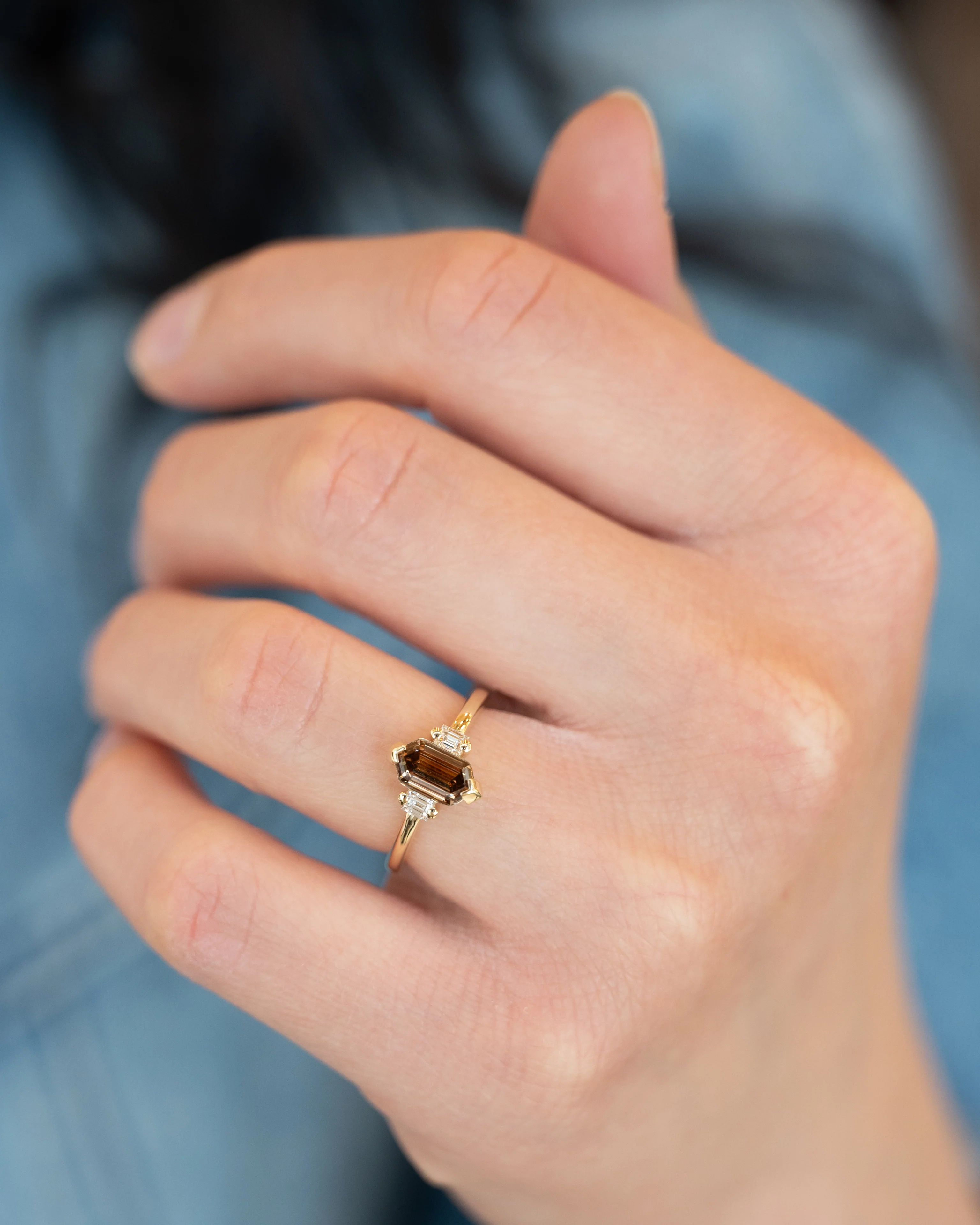 1.05 Hexagon Three Stone Engagement Ring in 14k - Image 7