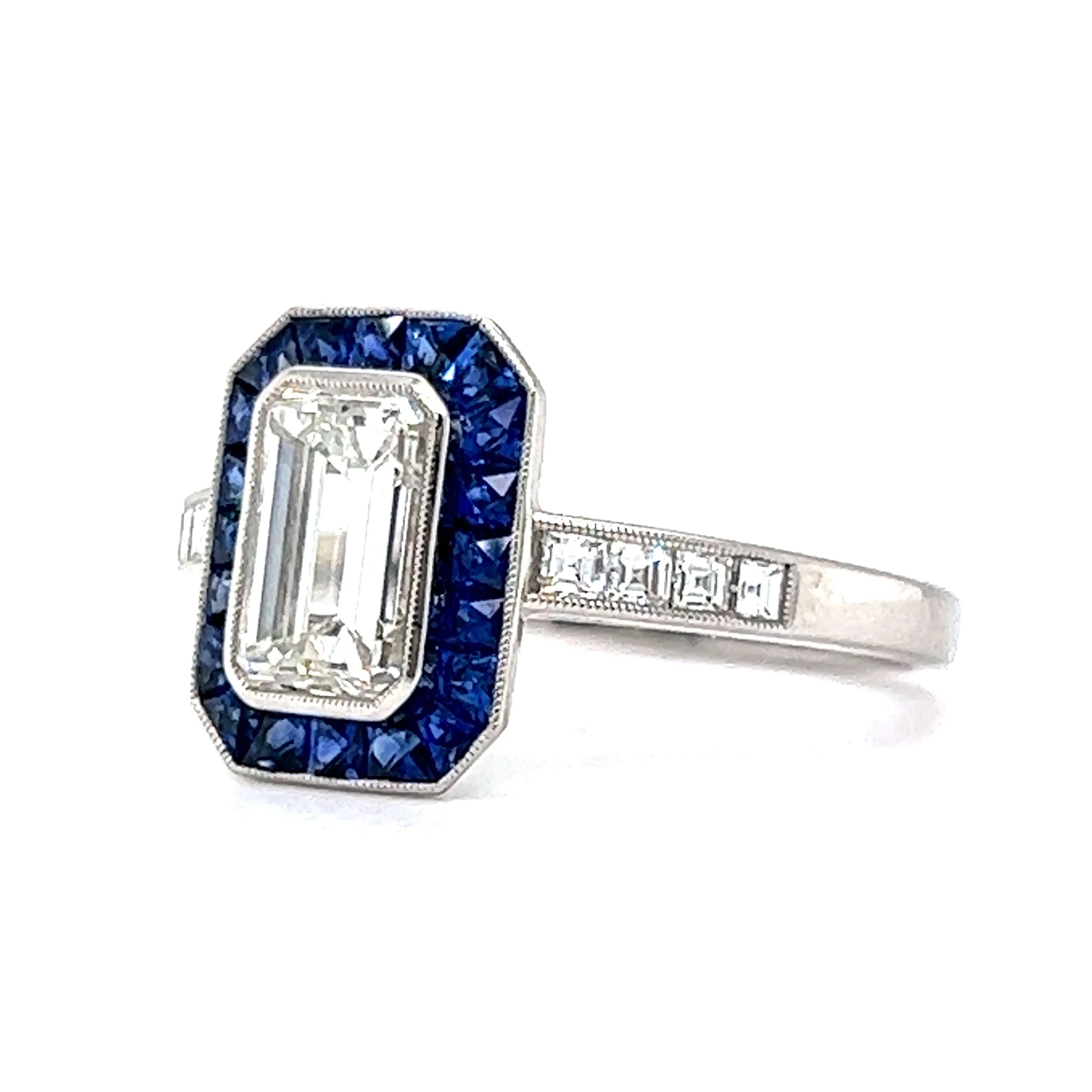 1.06 Diamond & Sapphire Halo Engagement Ring in Platinum - Image 2