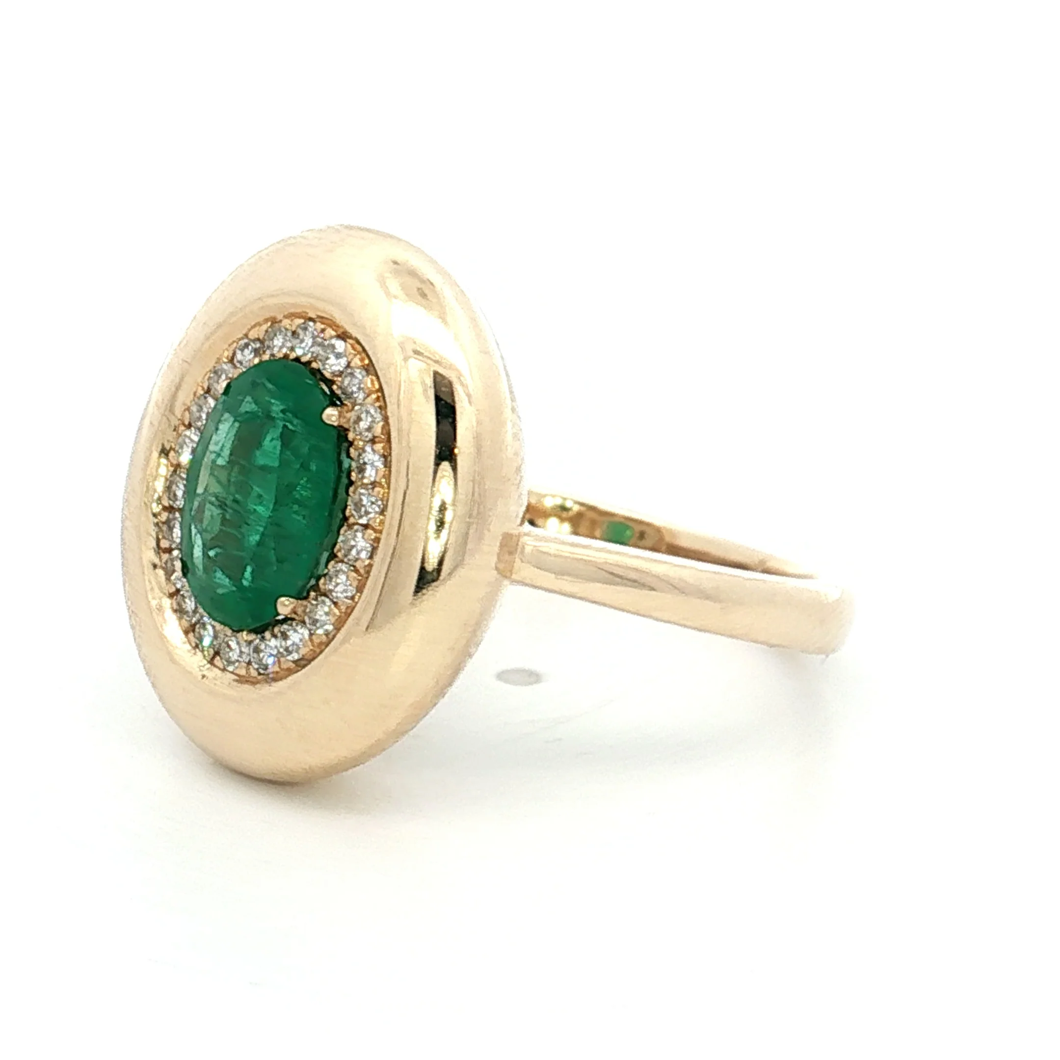 1.06 Oval Emerald & Diamond Cocktail Ring 14k - Image 2