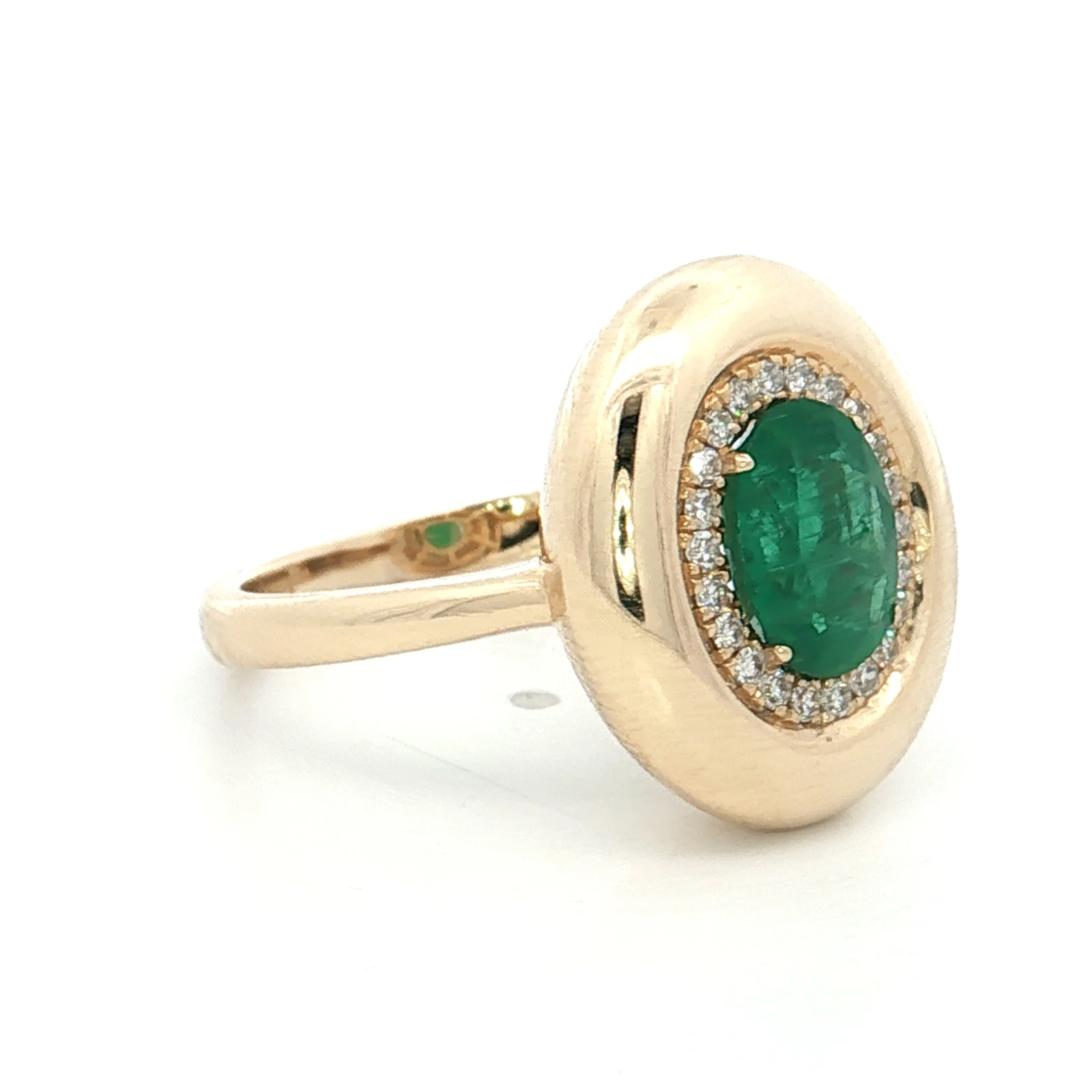 1.06 Oval Emerald & Diamond Cocktail Ring 14k - Image 3
