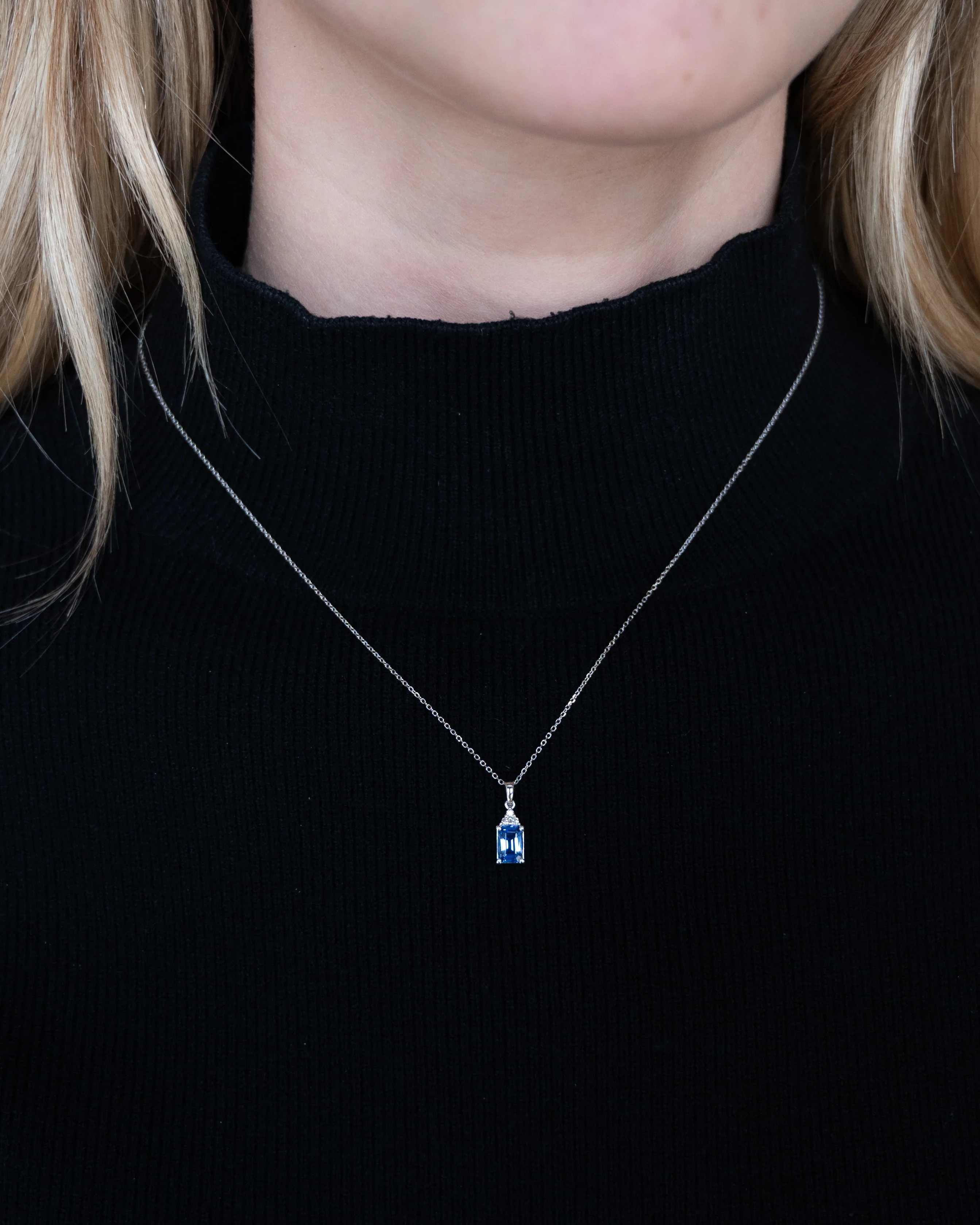 1.06 Sapphire & Diamond Pendant 14k White Gold - Image 6