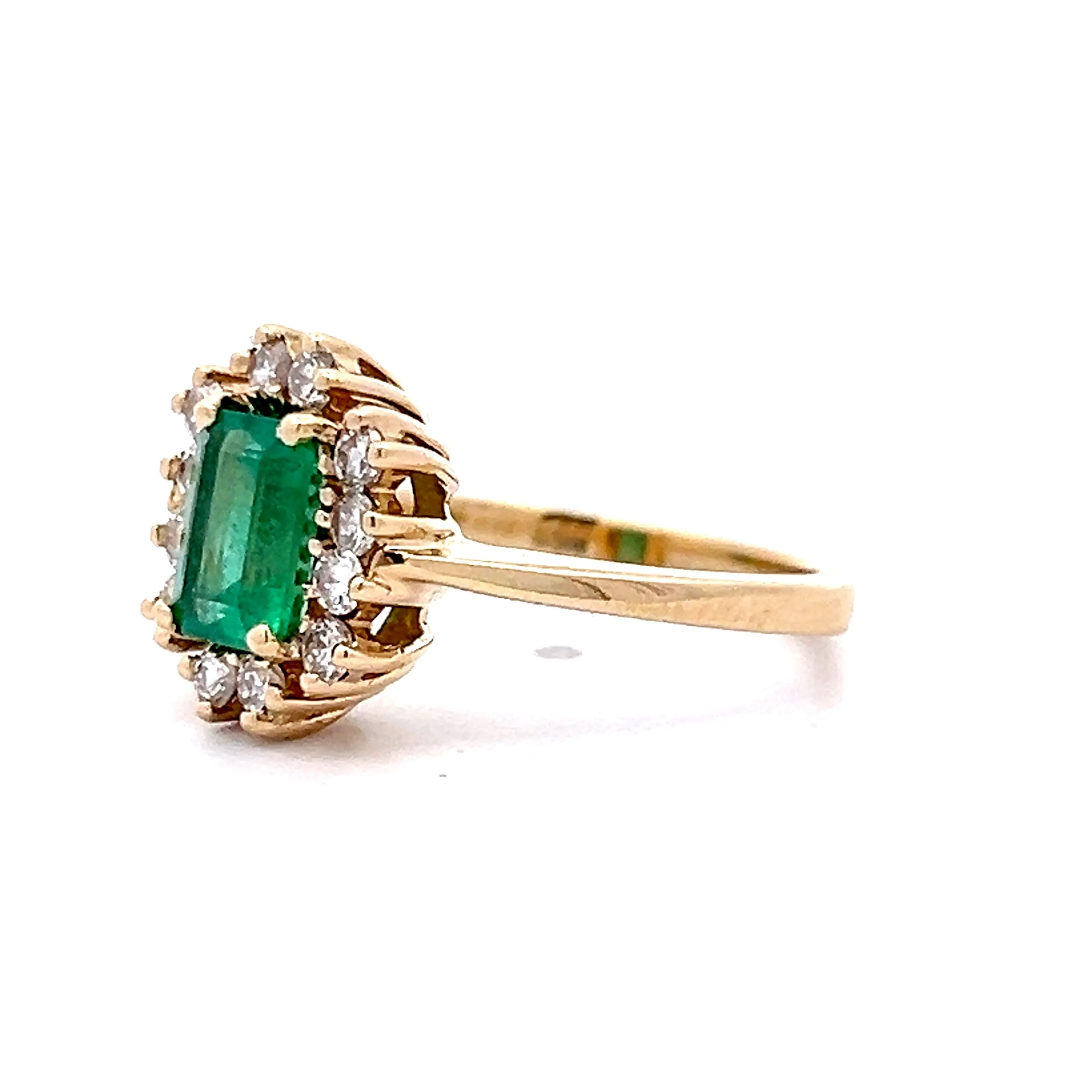 1.07 Emerald & Diamond Halo Cocktail Ring in 14k - Image 2