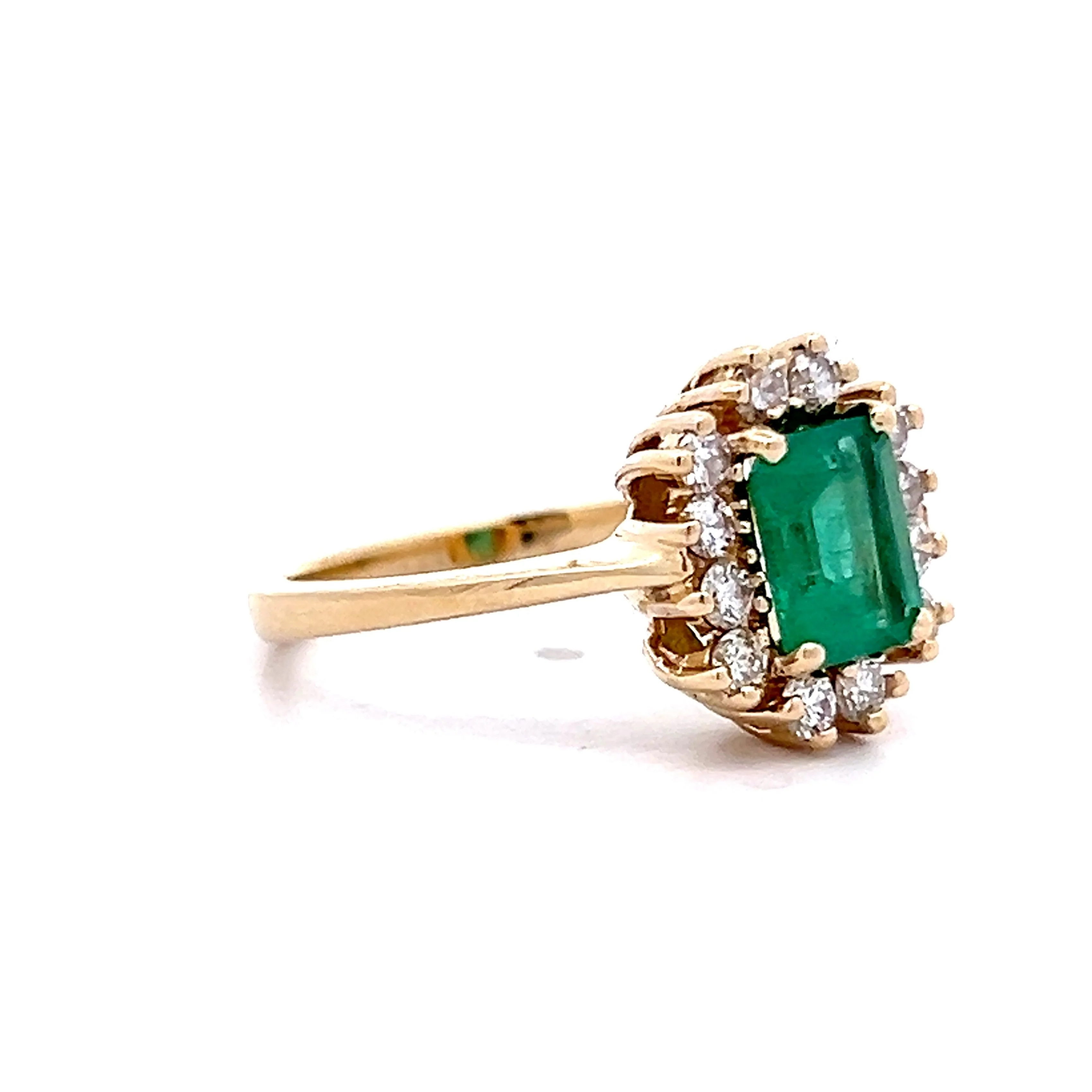 1.07 Emerald & Diamond Halo Cocktail Ring in 14k - Image 3