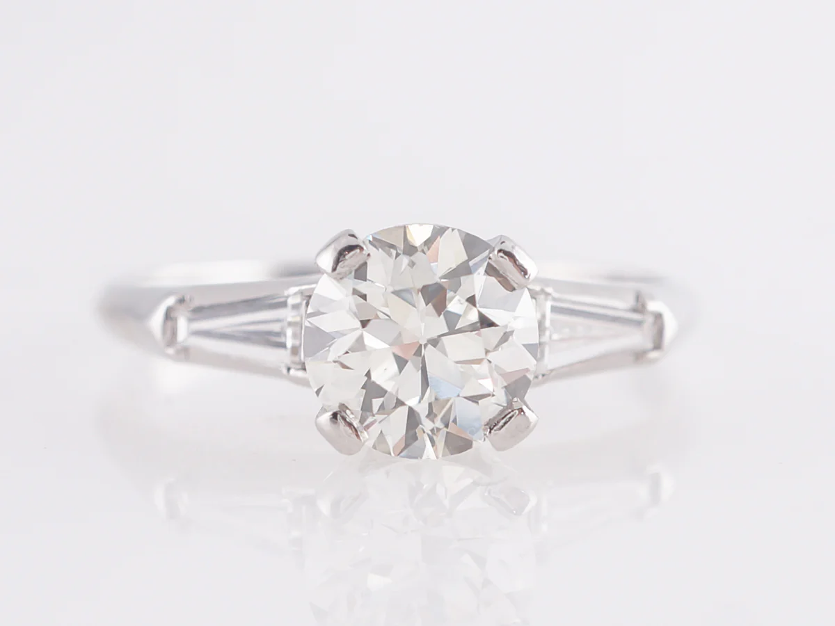 1.07 Mid-Century Round Diamond Engagement Ring in Platinum