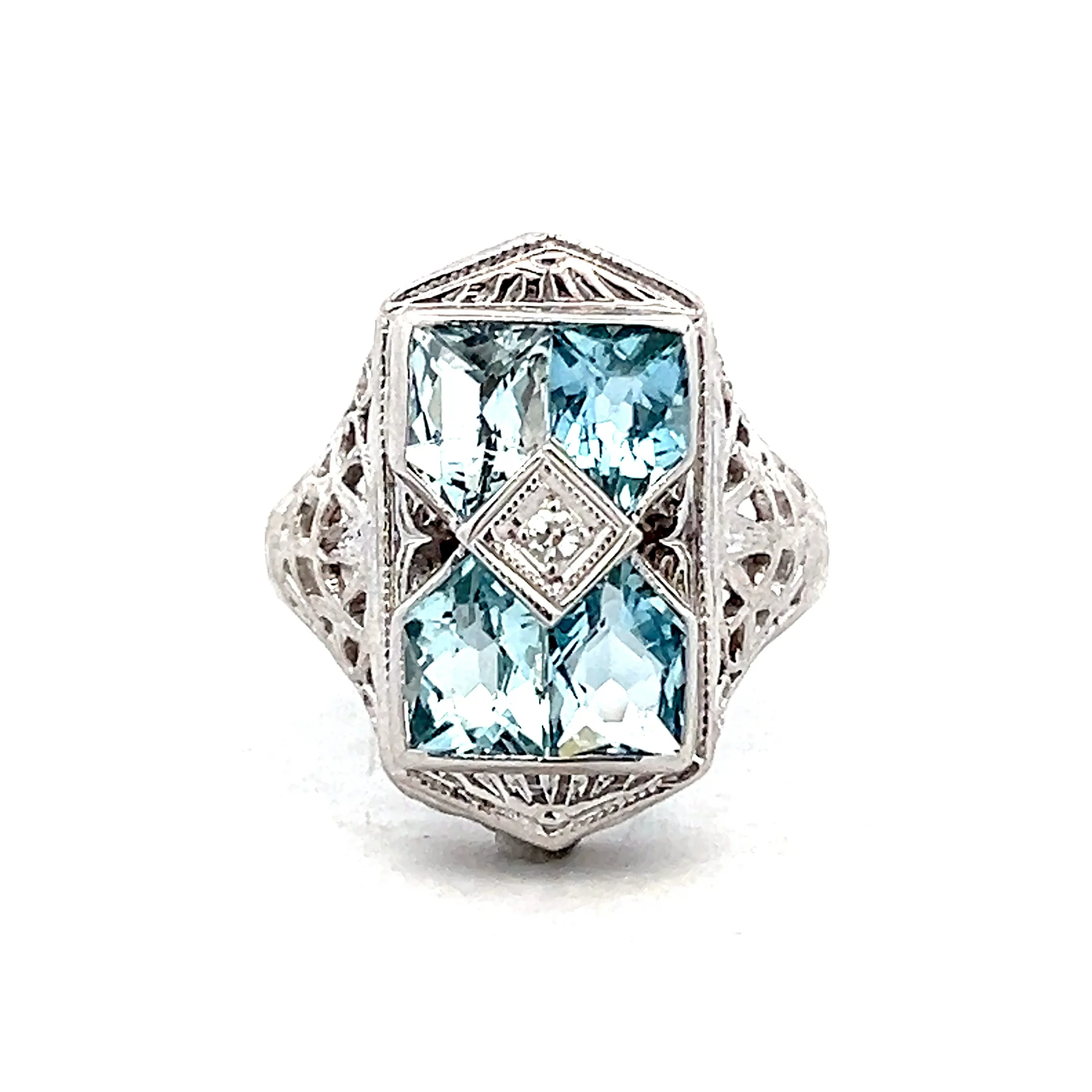 1.08 Antique Art Deco Shield Cut Aquamarine in 14k