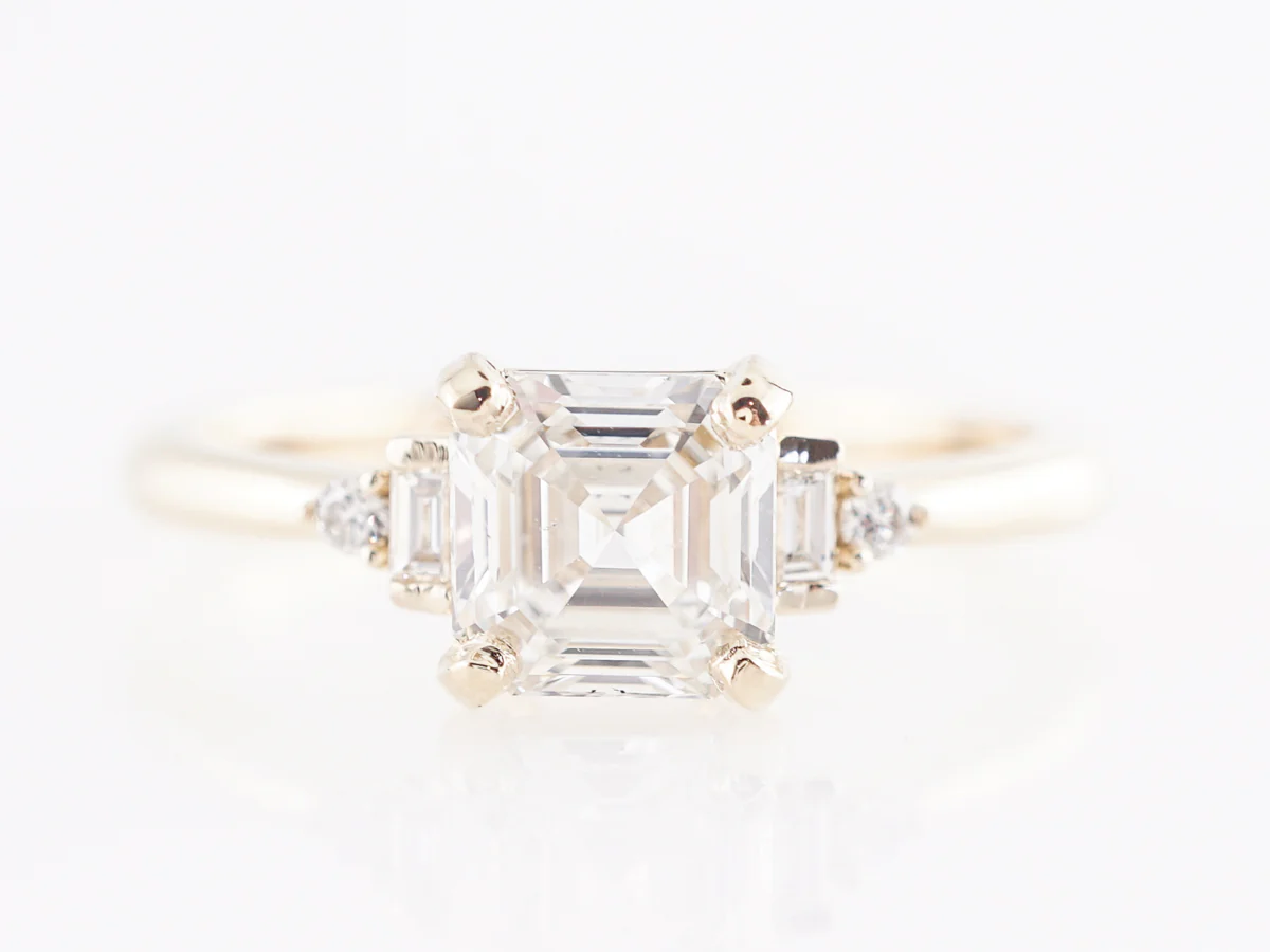 1.08 Asscher Cut Diamond Engagement Ring in 14K Yellow Gold
