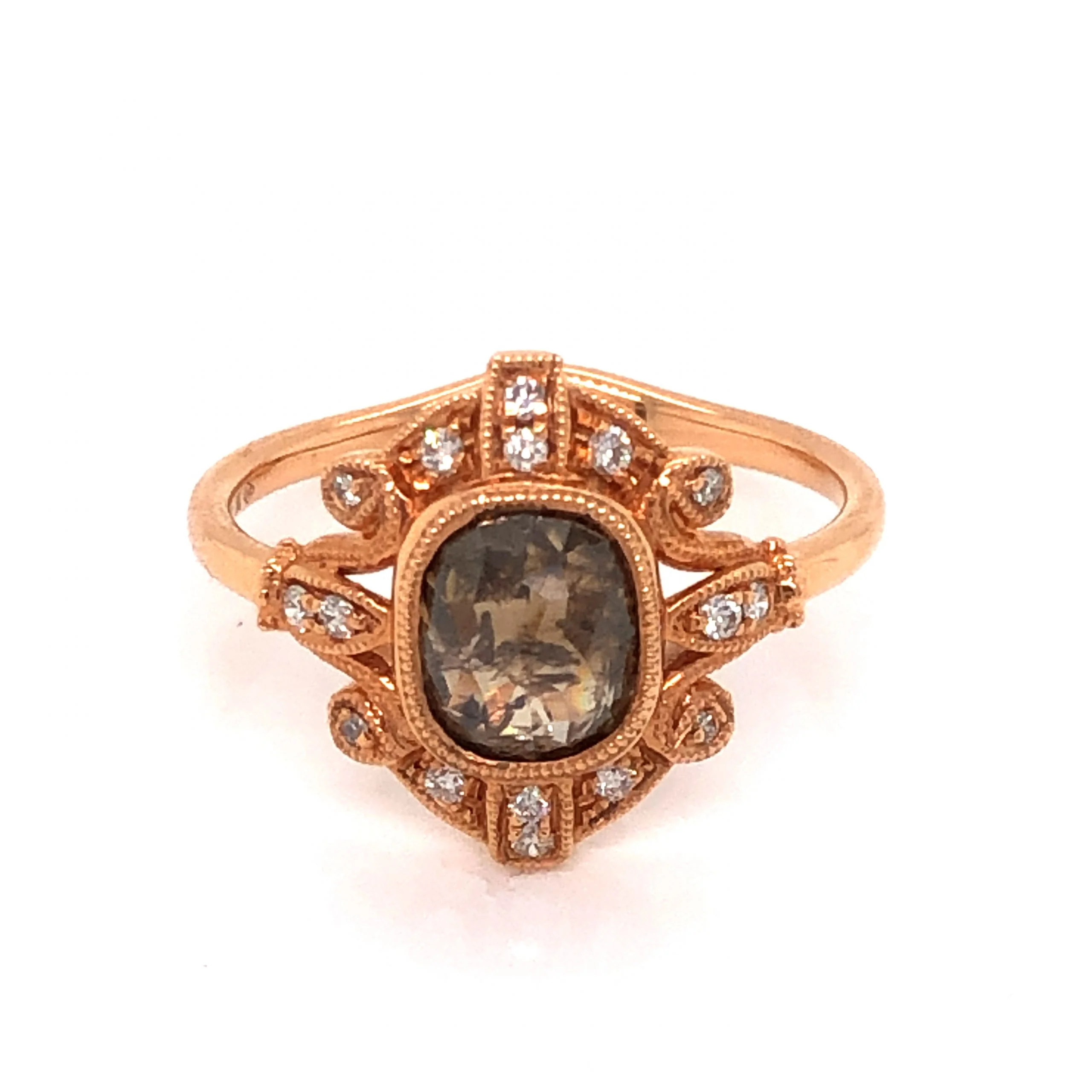 1.08 Grey Rose Cut Diamond Engagement in 18K Rose Gold