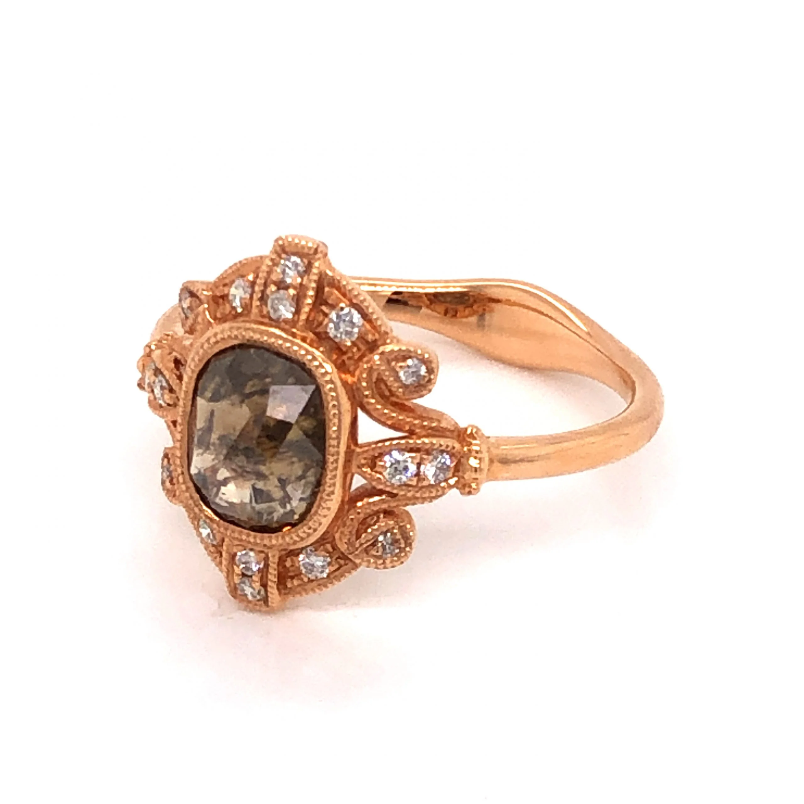 1.08 Grey Rose Cut Diamond Engagement in 18K Rose Gold - Image 2