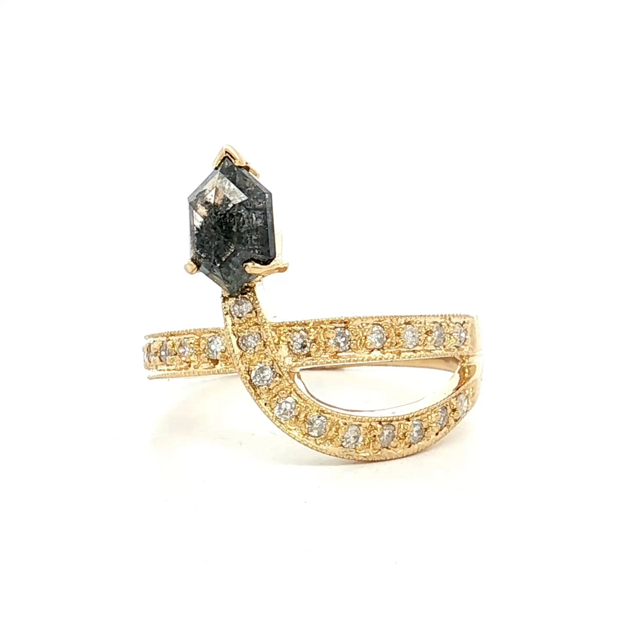 1.08 Hexagon Diamond Snake Ring 18k Yellow Gold