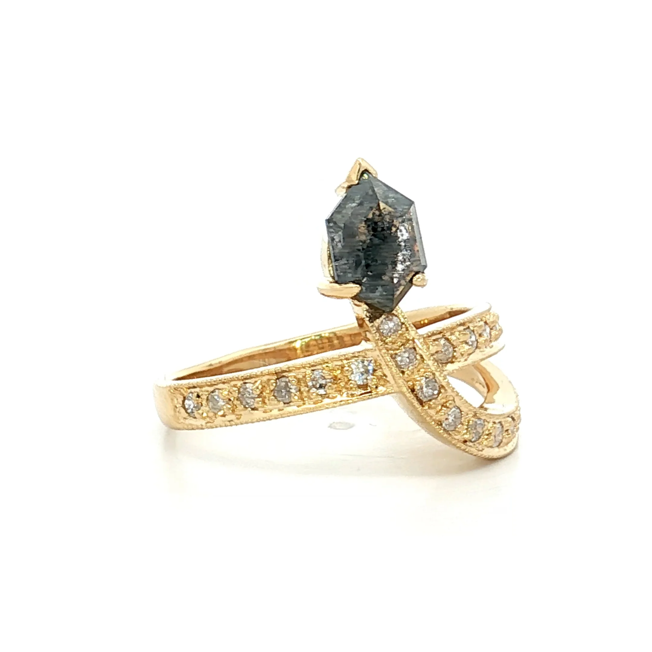 1.08 Hexagon Diamond Snake Ring 18k Yellow Gold - Image 3