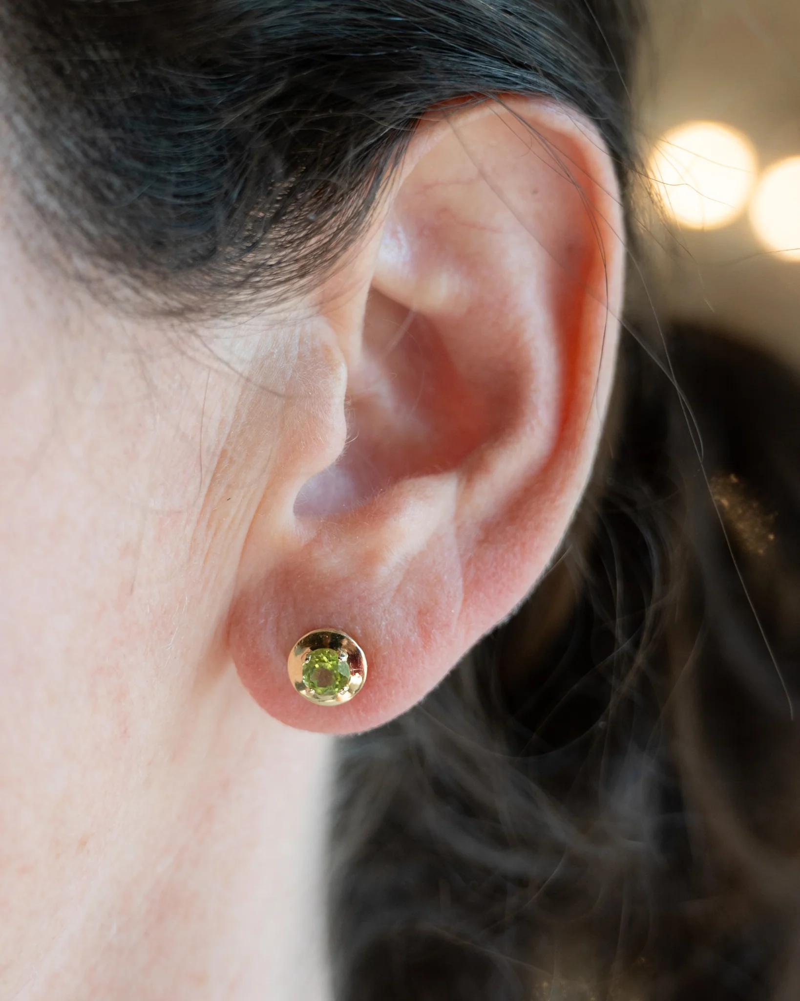 1.08 Round Peridot Stud Earrings in 14k Yellow Gold - Image 5