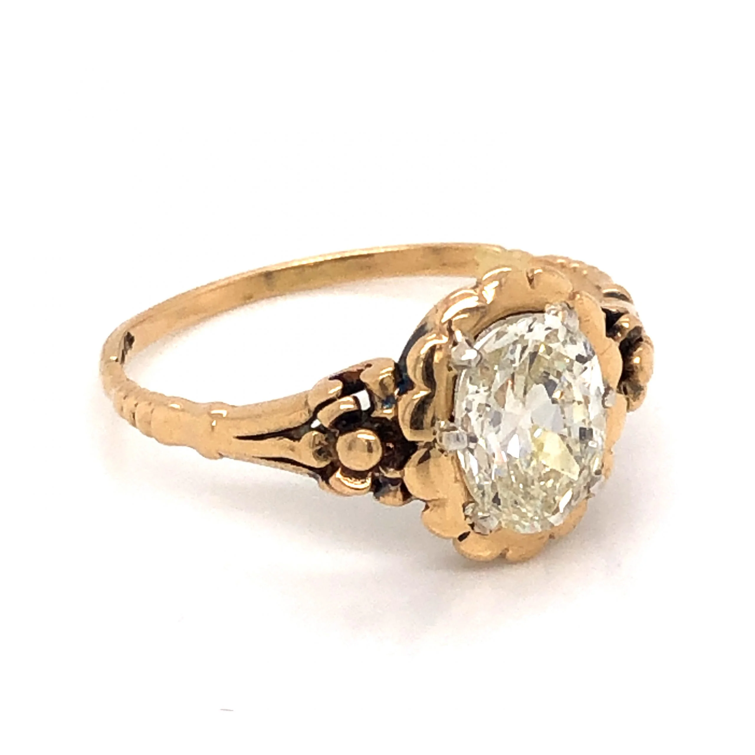 1.08 Victorian Oval Cut Diamond Engagement Ring in 14k Yellow Gold - Image 3