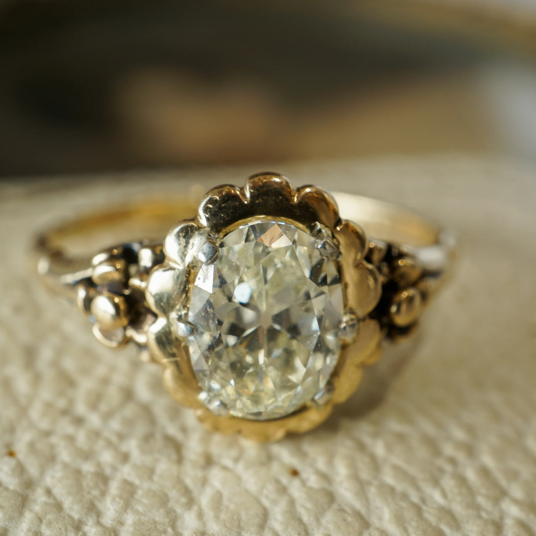 1.08 Victorian Oval Cut Diamond Engagement Ring in 14k Yellow Gold - Image 5