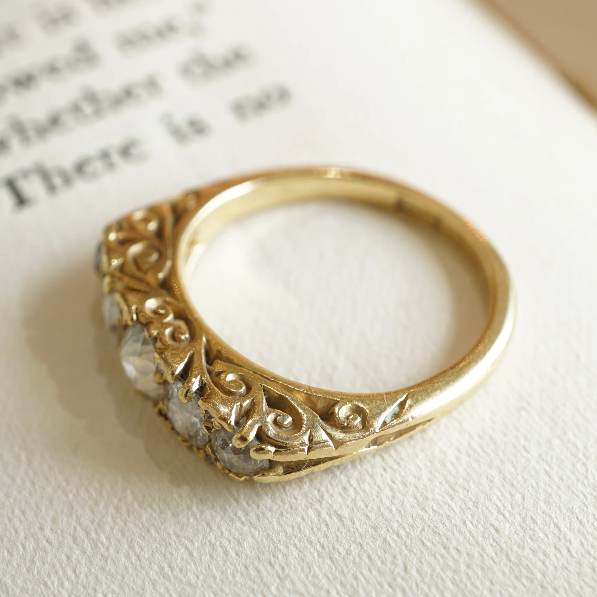 1.09 Victorian Mine Cut Diamond Cocktail Ring in 18K Yellow Gold - Image 6