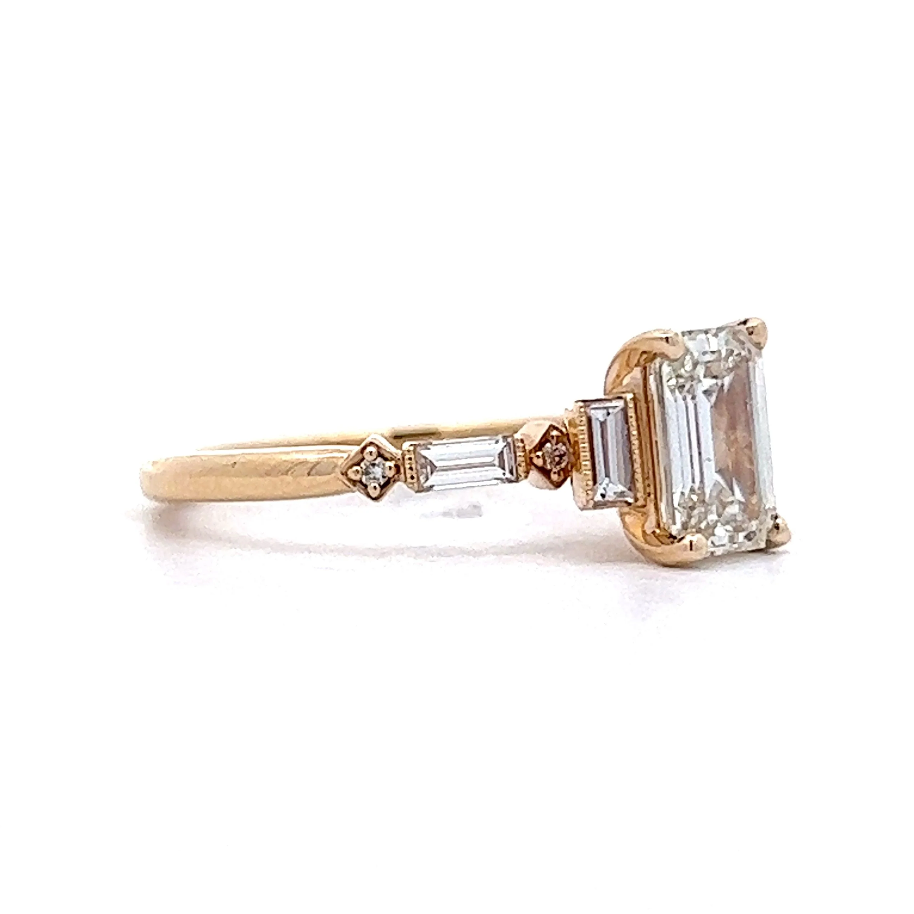 1.09 Emerald Cut Three Stone Engagement Ring in 14k Yellow Gold - Image 3