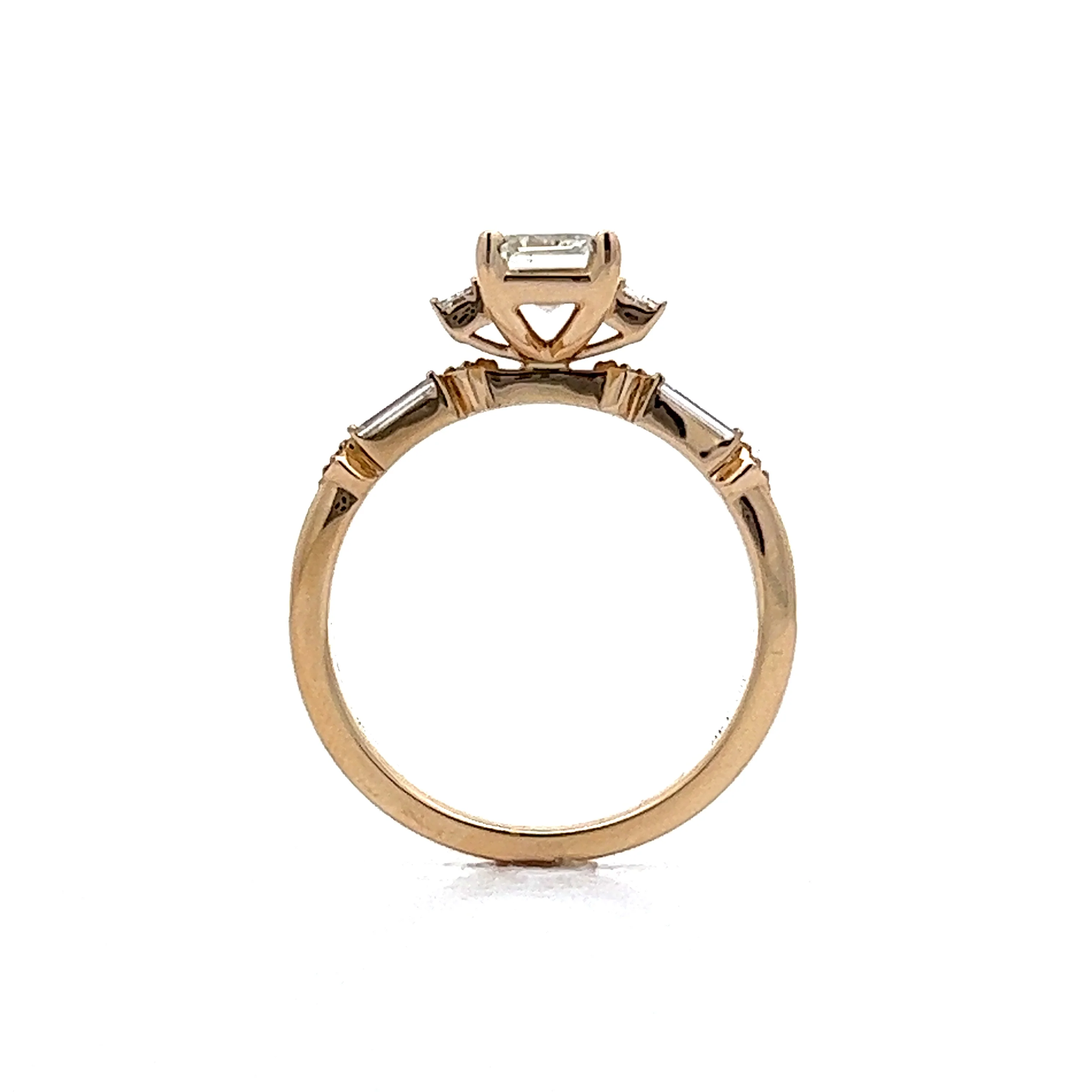 1.09 Emerald Cut Three Stone Engagement Ring in 14k Yellow Gold - Image 4