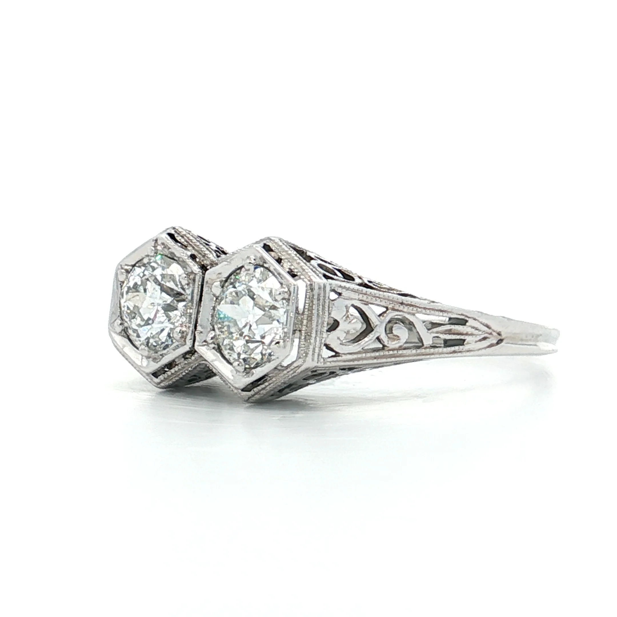 1.10 Antique Toi Et Moi Engagement Ring 18k White Gold - Image 2