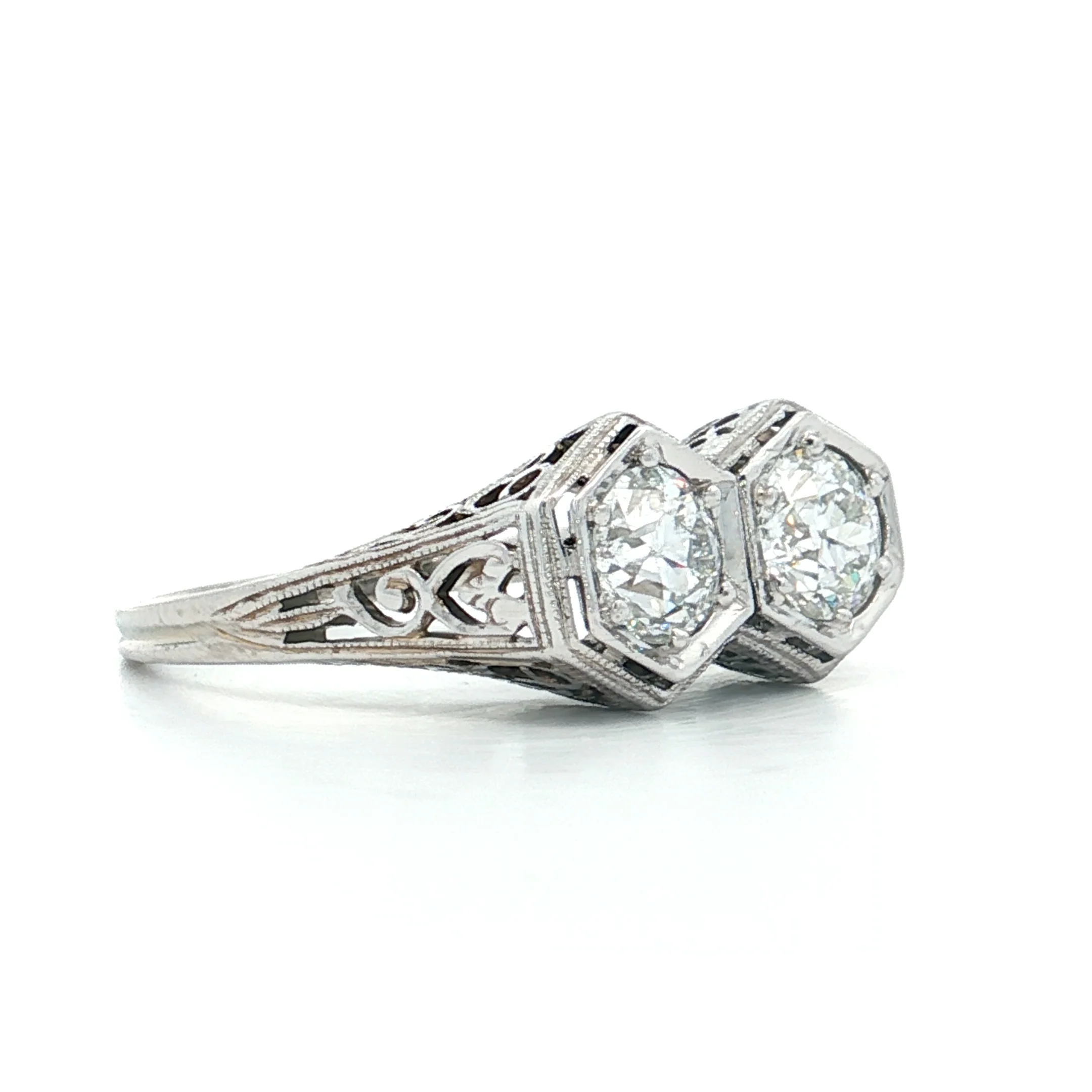 1.10 Antique Toi Et Moi Engagement Ring 18k White Gold - Image 3