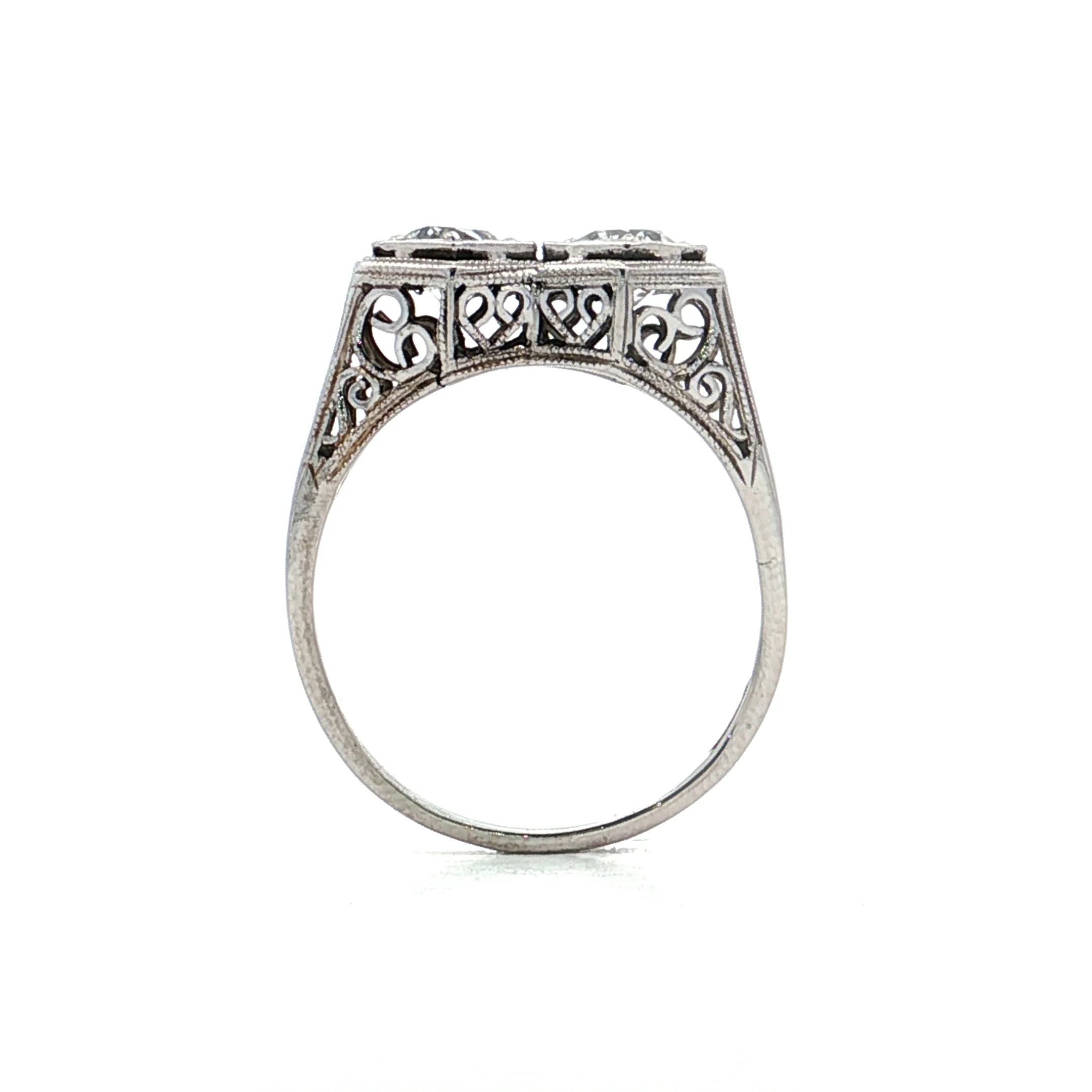 1.10 Antique Toi Et Moi Engagement Ring 18k White Gold - Image 4