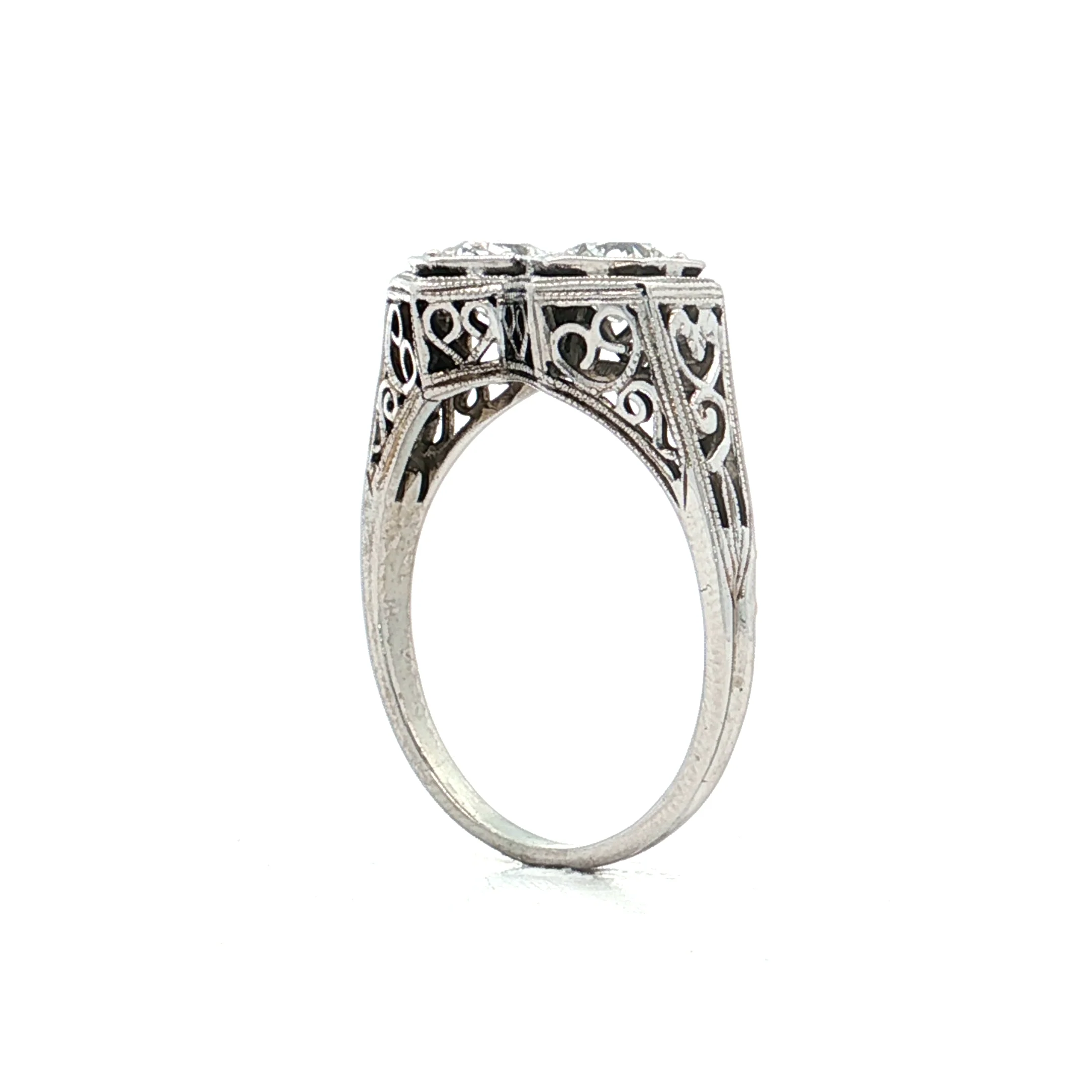 1.10 Antique Toi Et Moi Engagement Ring 18k White Gold - Image 5