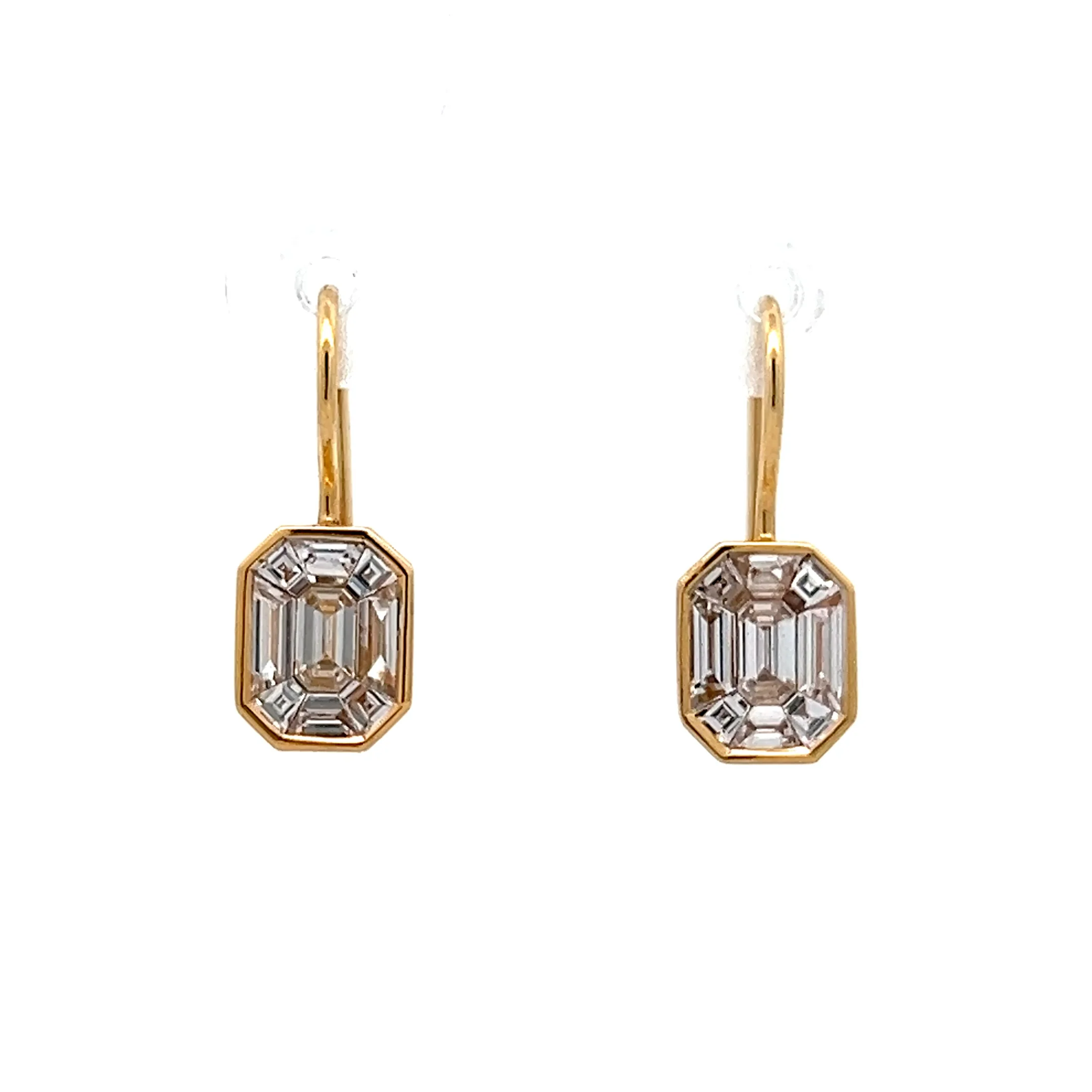 1.10 Emerald Cut Diamond Geometric Drop Earrings in 18k