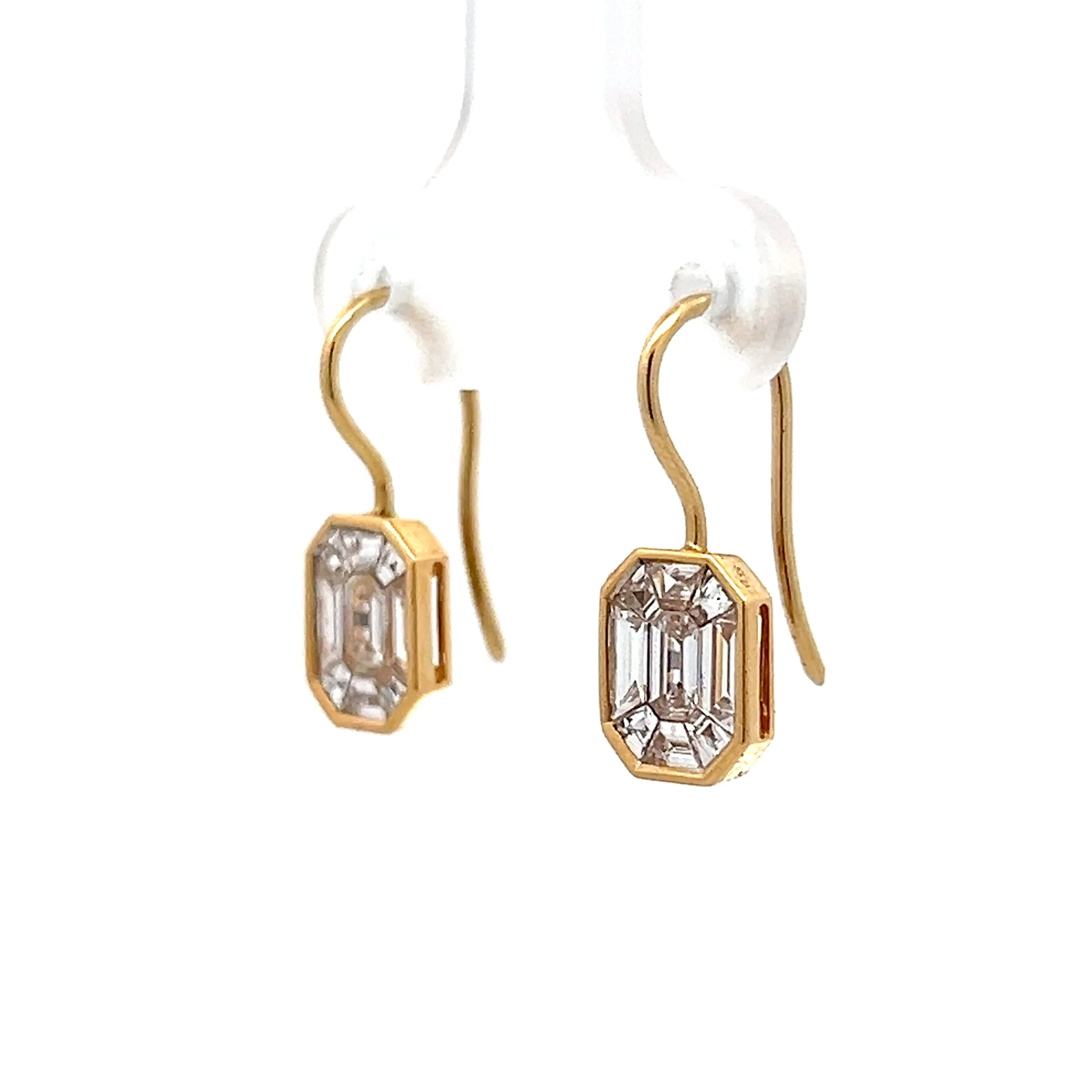 1.10 Emerald Cut Diamond Geometric Drop Earrings in 18k - Image 2