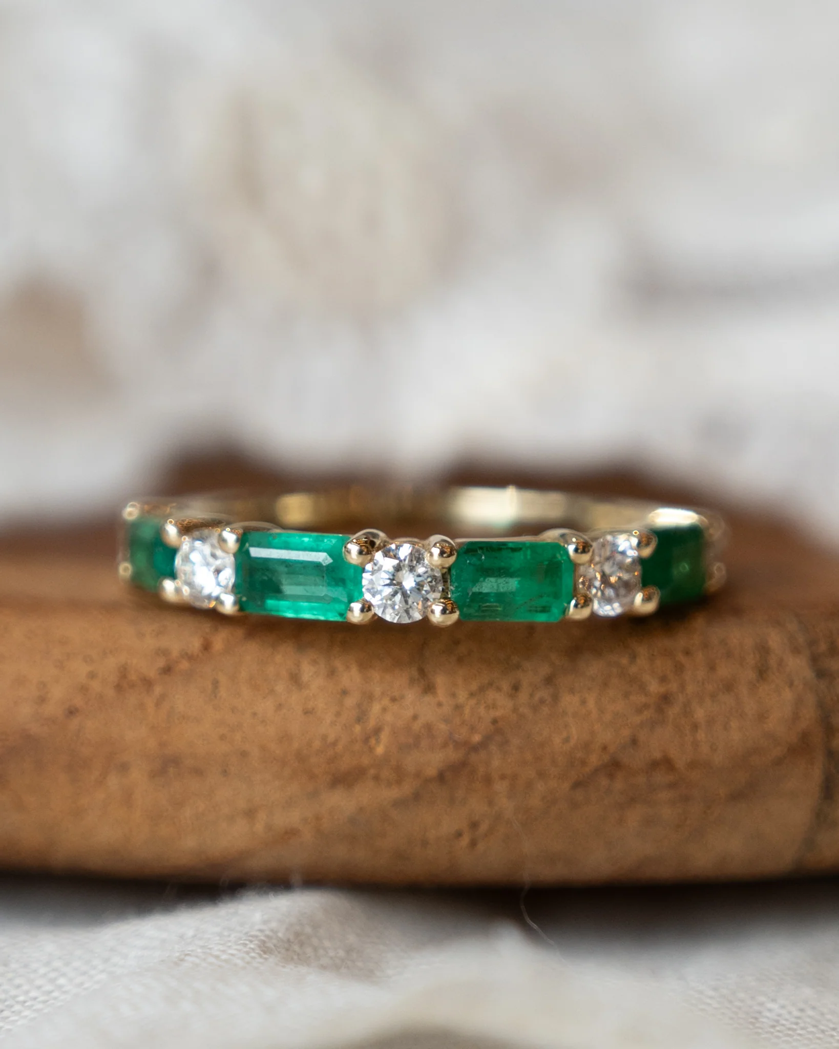 1.10 Emerald & Diamond Stacking Band 14k Yellow Gold - Image 6