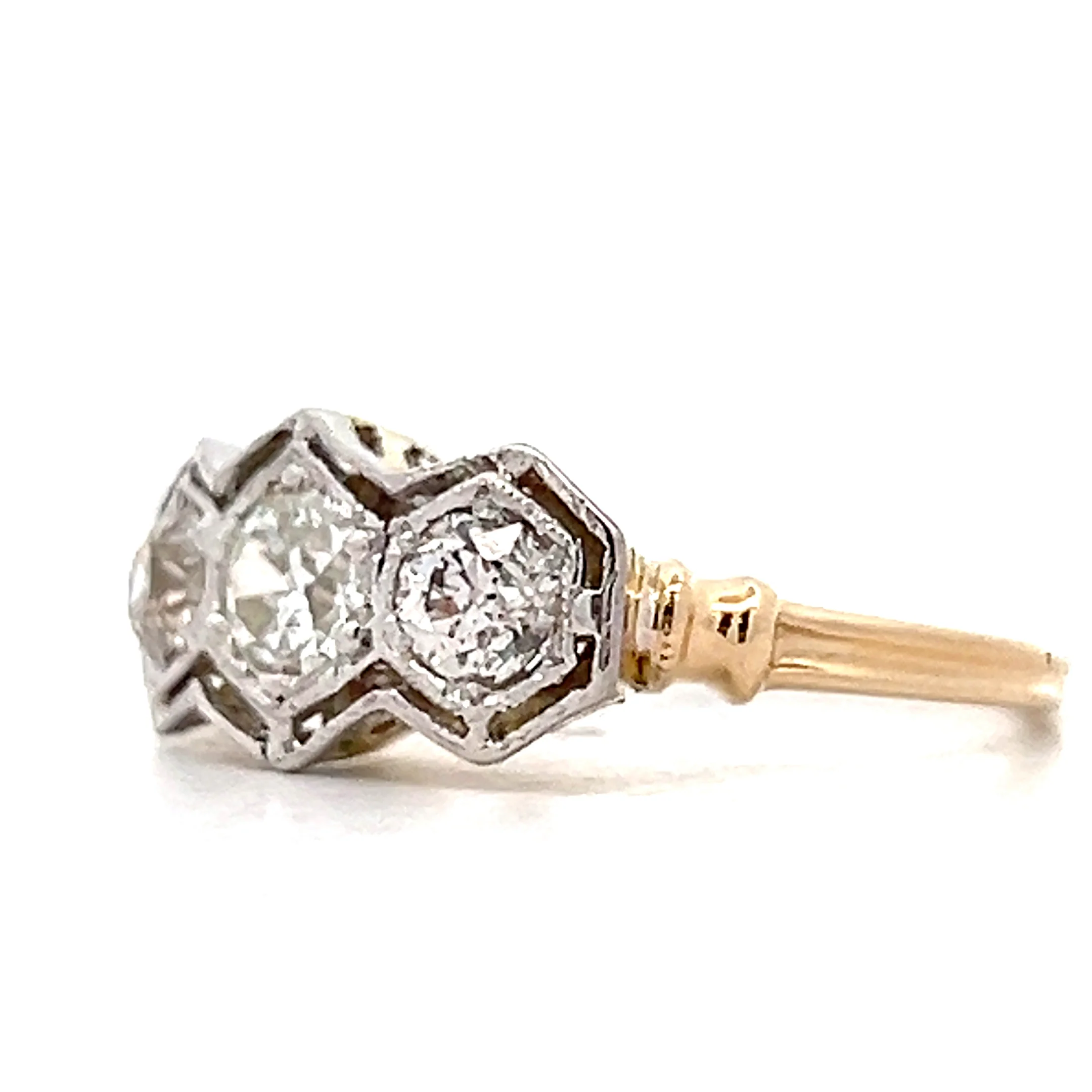 1.10 Vintage Retro 3 Stone Diamond Engagement Ring 14k - Image 2