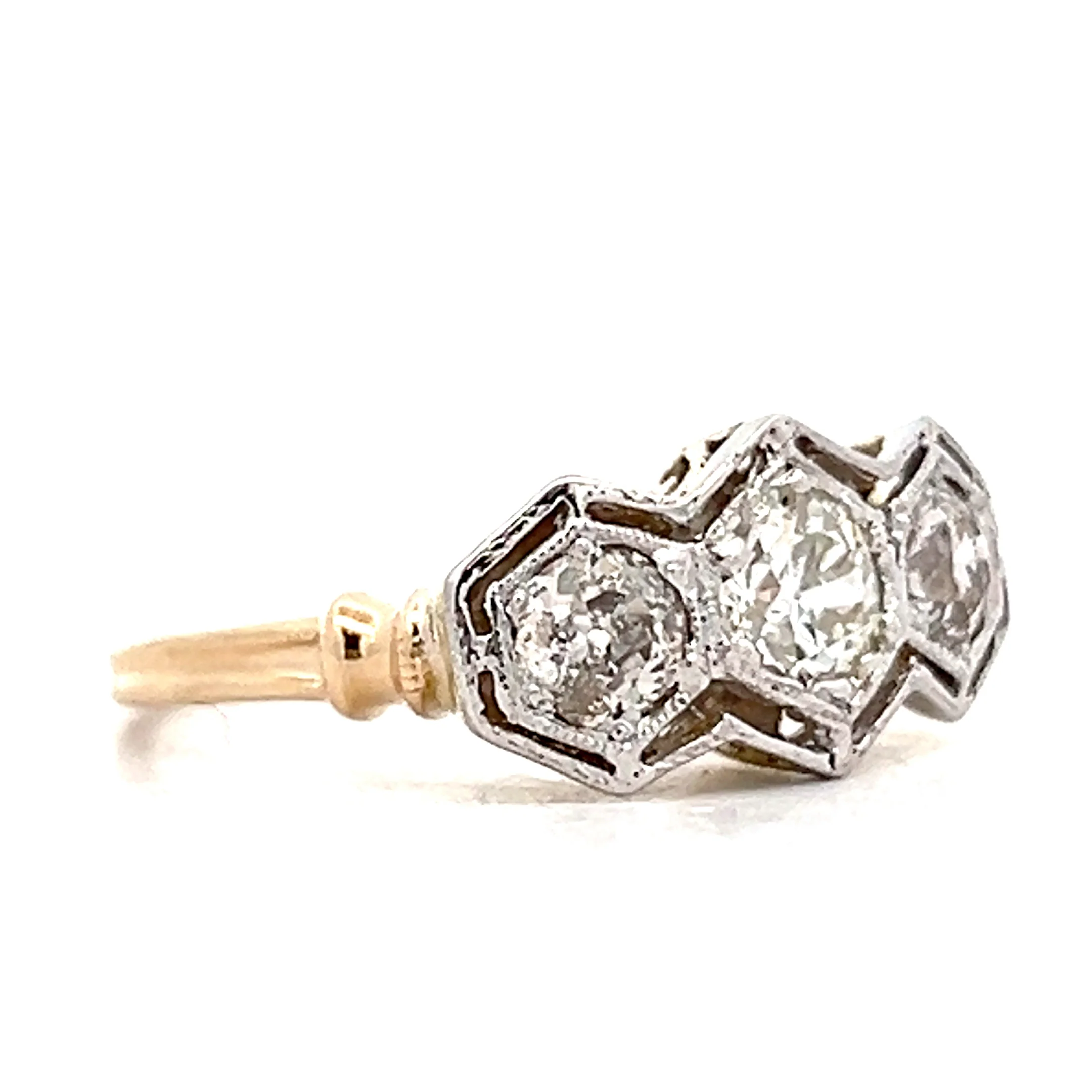 1.10 Vintage Retro 3 Stone Diamond Engagement Ring 14k - Image 3