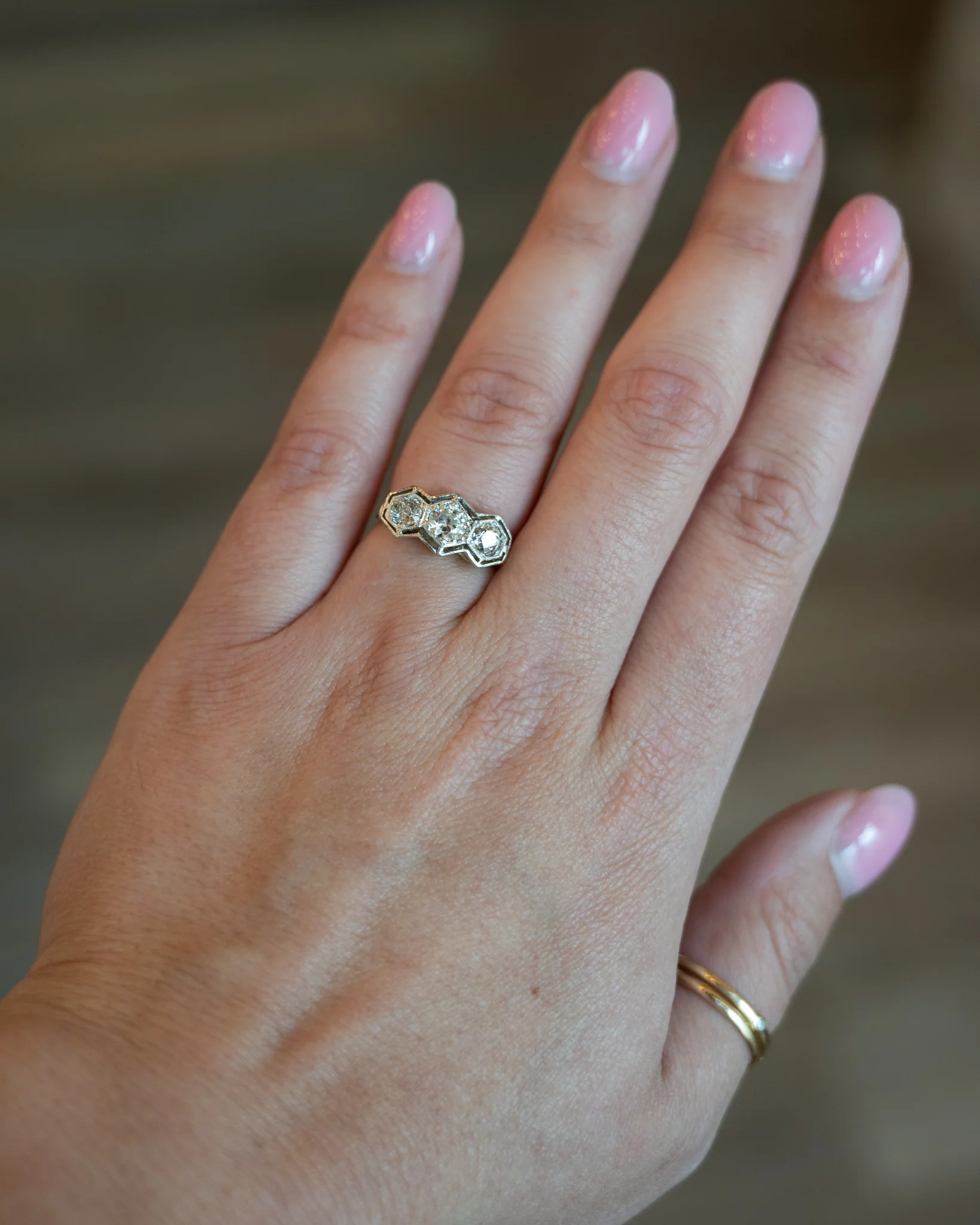 1.10 Vintage Retro 3 Stone Diamond Engagement Ring 14k - Image 7