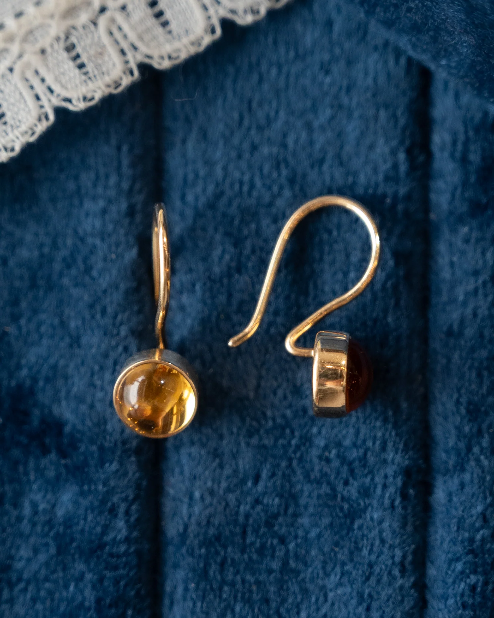 1.12 Cabochon Citrine Drop Earrings 14k Yellow Gold - Image 5