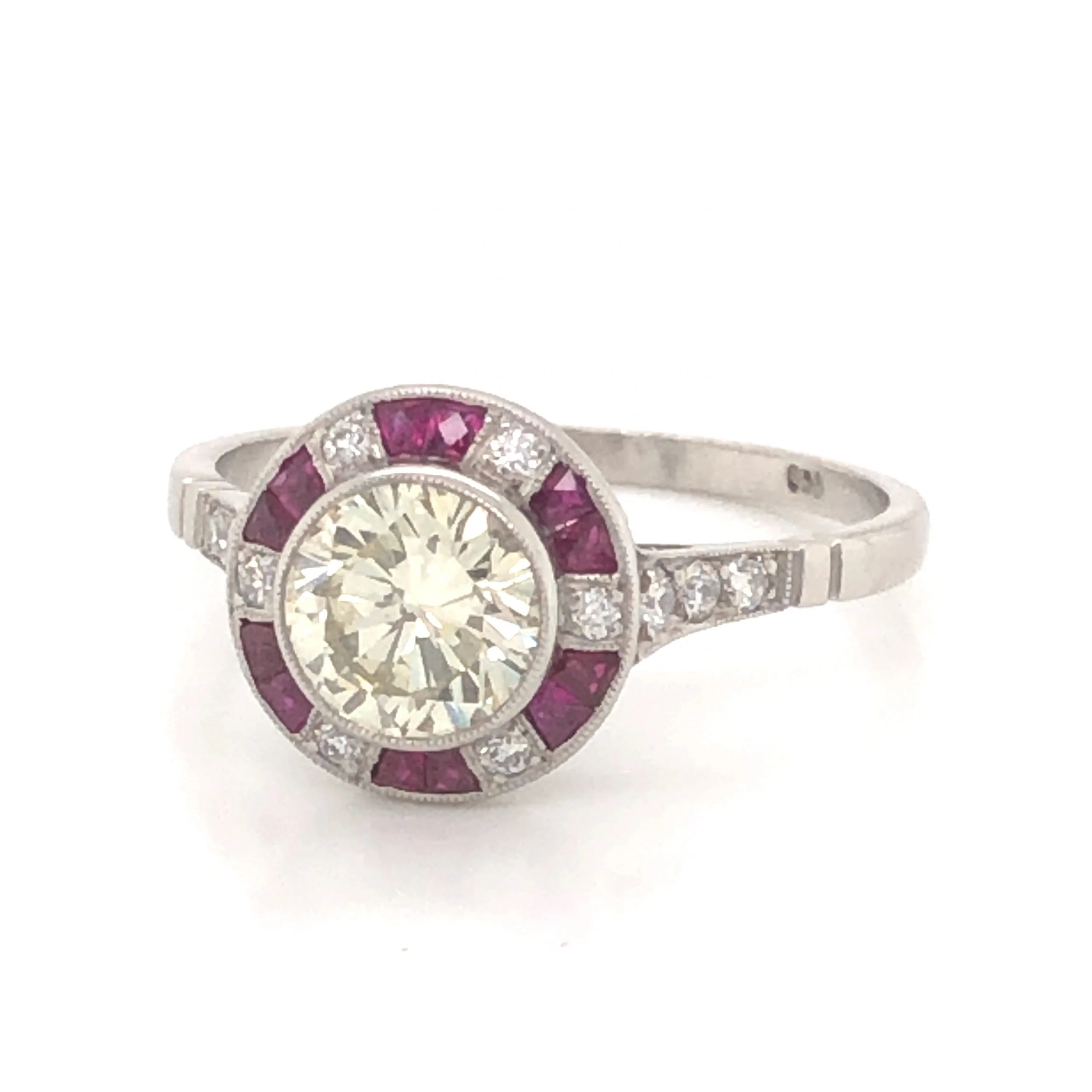 1.12 Fancy Light Yellow Diamond & Ruby Ring in Platinum - Image 2